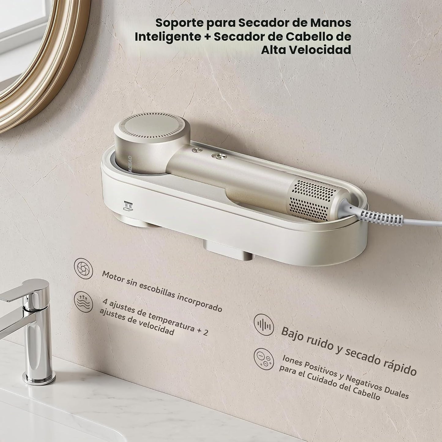 SEBADEAO Secador de pelo con montaje en pared, 110,000 rpm, motor s...