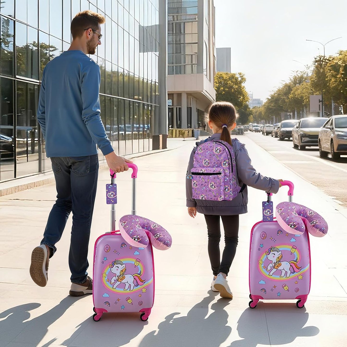 VEVOR Juego de equipaje para niños, 5 piezas, maleta con ruedas ríg...
