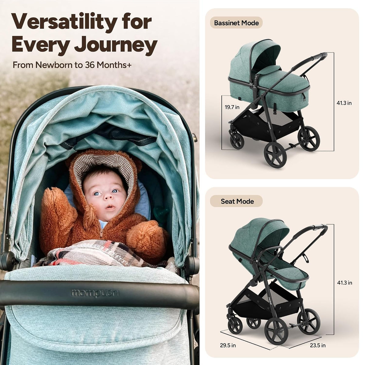 Mompush Wiz - Cochecito de bebé 2 en 1 con modo moisés, cochecito c...