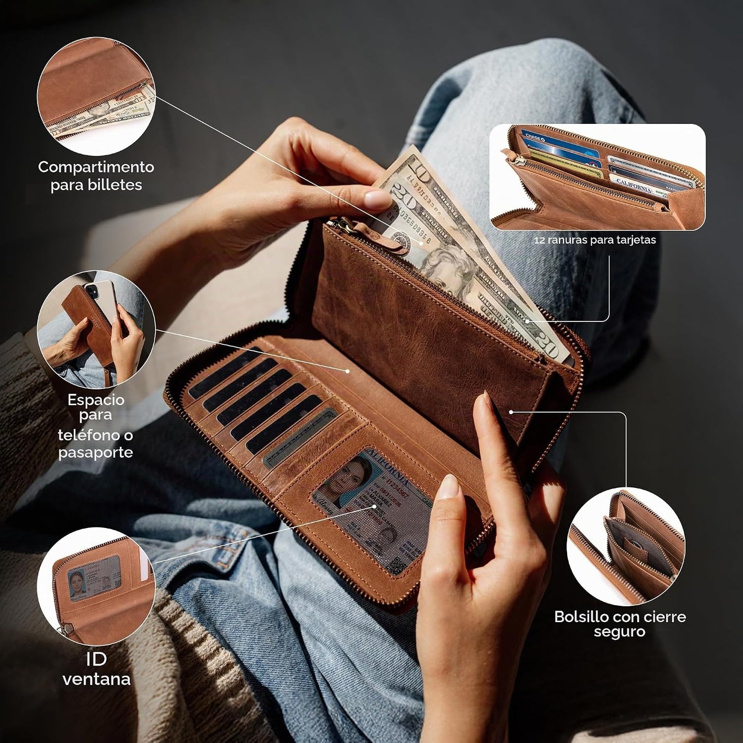 BERLINER BAGS Cartera de cuero genuino Margo, con bloqueo RFID, tar...