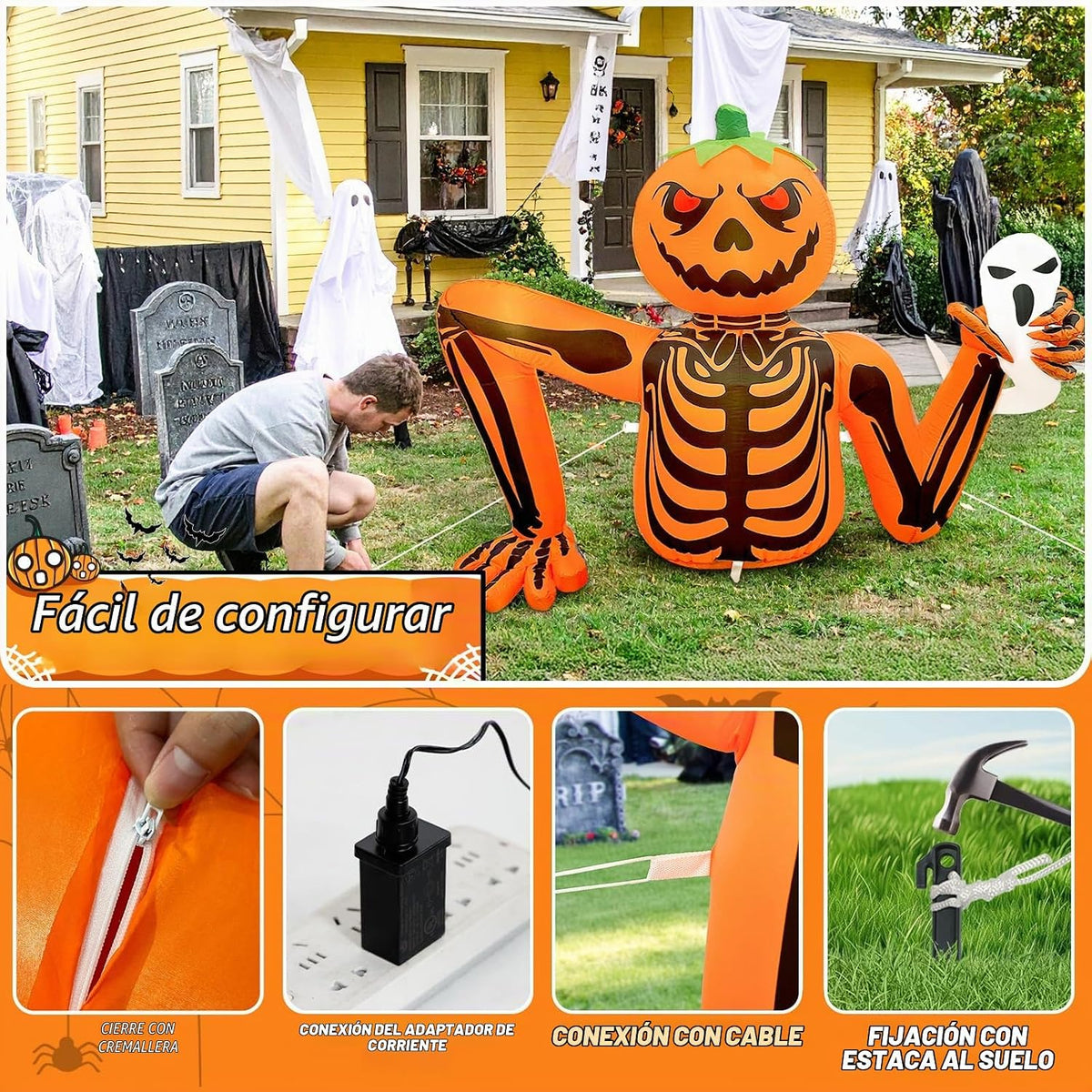 GUDELAK Decoración inflable de Halloween de 5 pies para exteriores,...