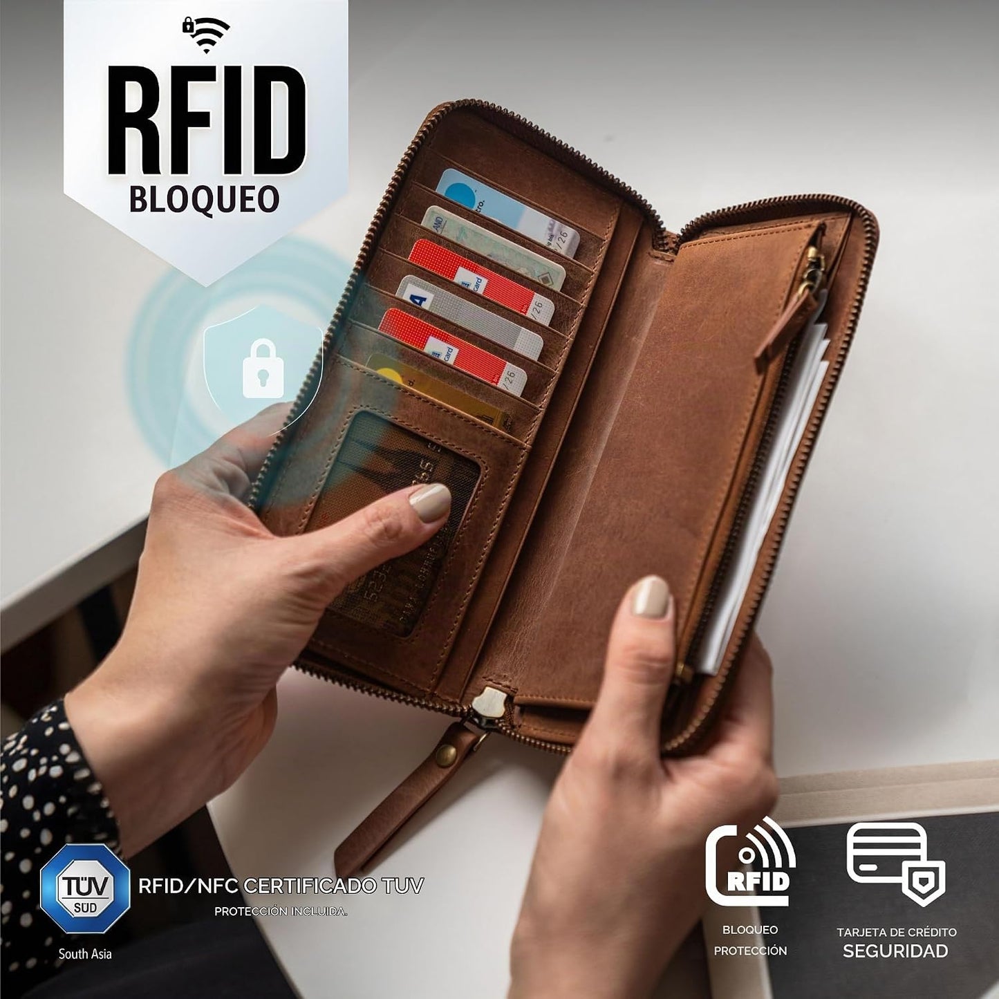 BERLINER BAGS Cartera de cuero genuino Margo, con bloqueo RFID, tar...