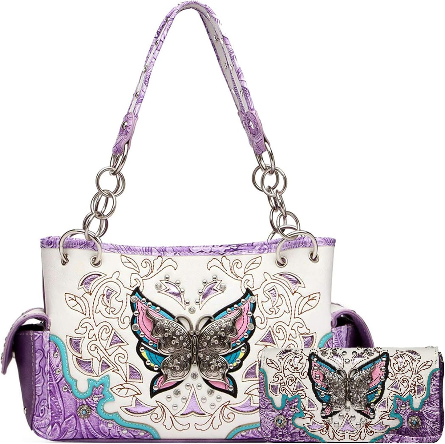 Bolso de estilo occidental con mariposas de primavera y flores para...
