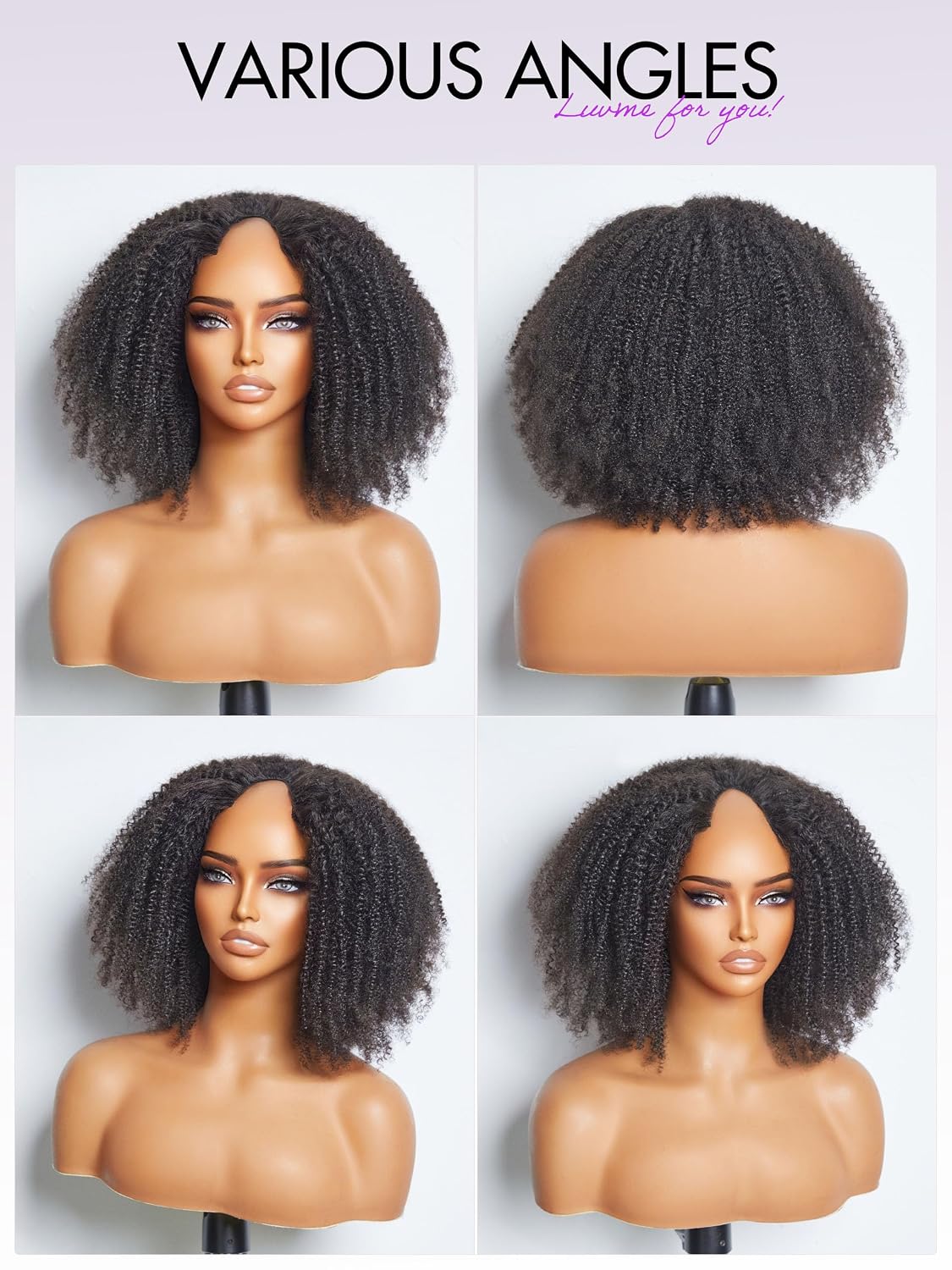 LUVME Pelucas de cabello humano rizado con parte en V de 16 pulgada...