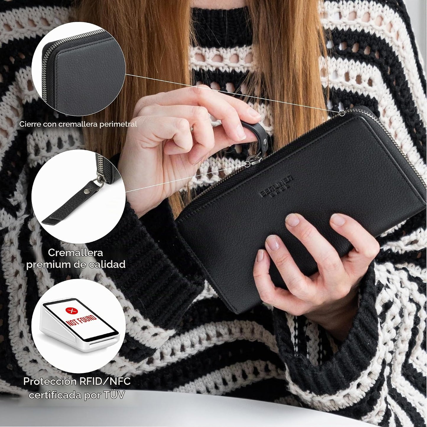 BERLINER BAGS Cartera de cuero genuino Margo, con bloqueo RFID, tar...