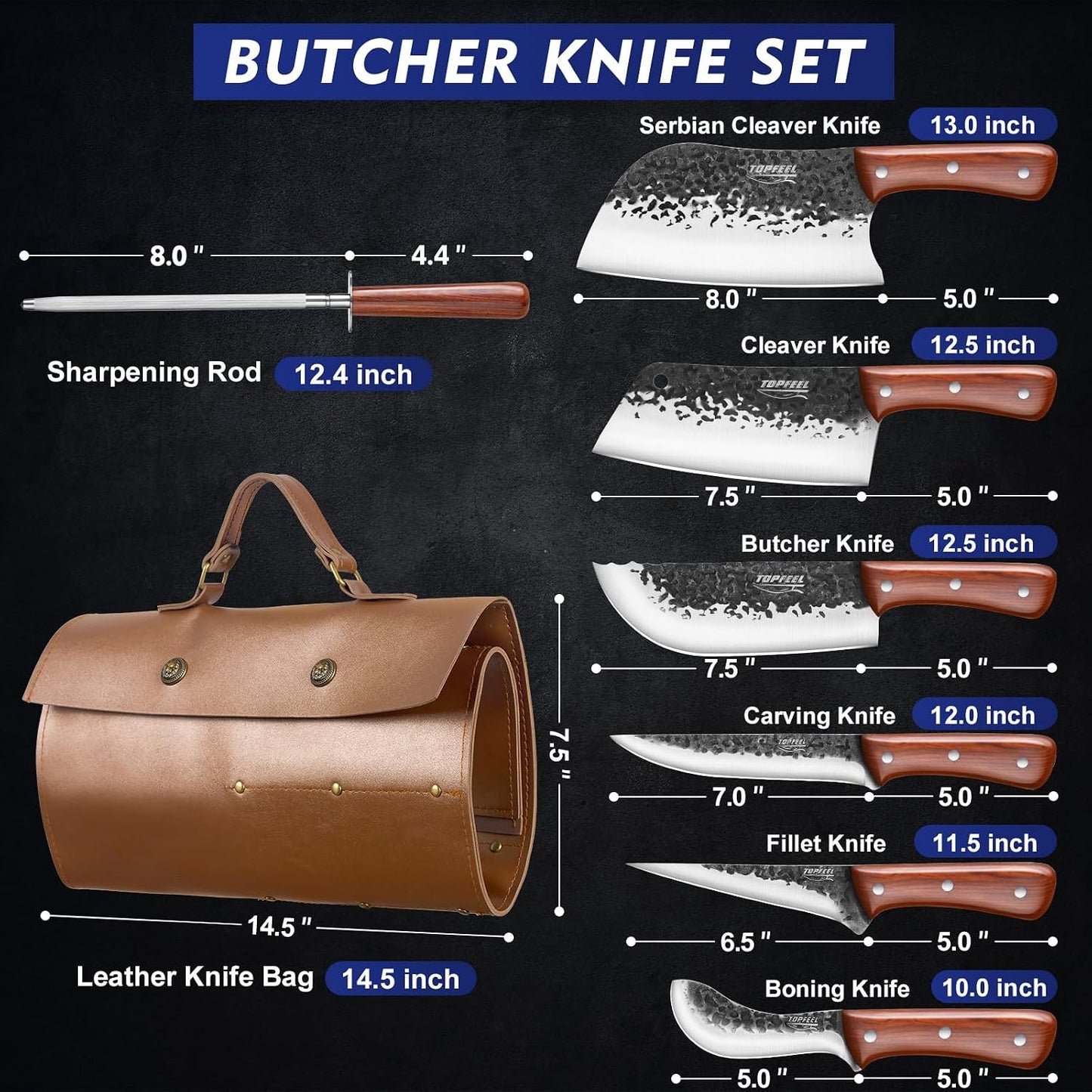 Topfeel Juego de 8 cuchillos de chef para carnicero y pescado, con...