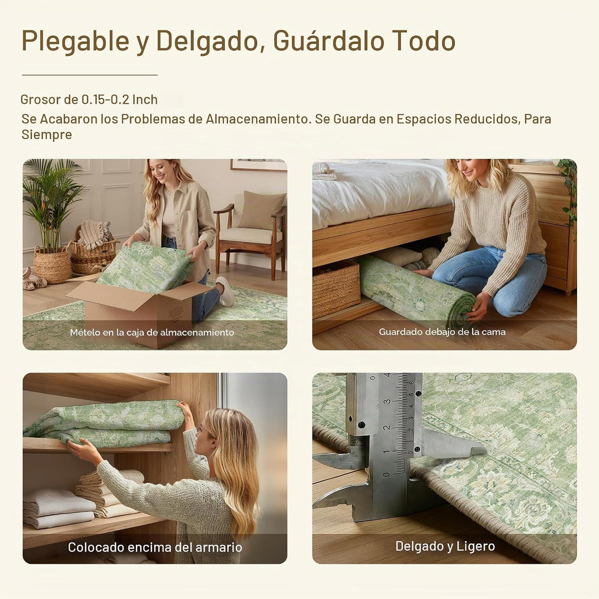 WondRg Alfombra verde lavable de 8 x 10 pies para sala de estar, do...