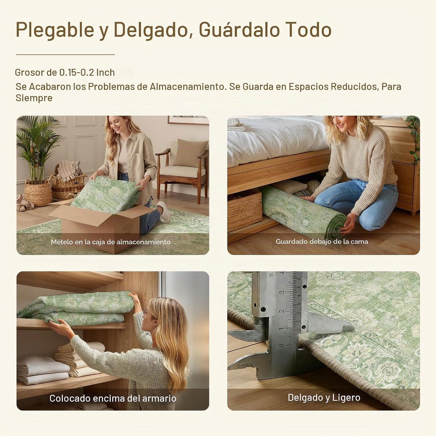 WondRg Alfombra verde lavable de 8 x 10 pies para sala de estar, do...