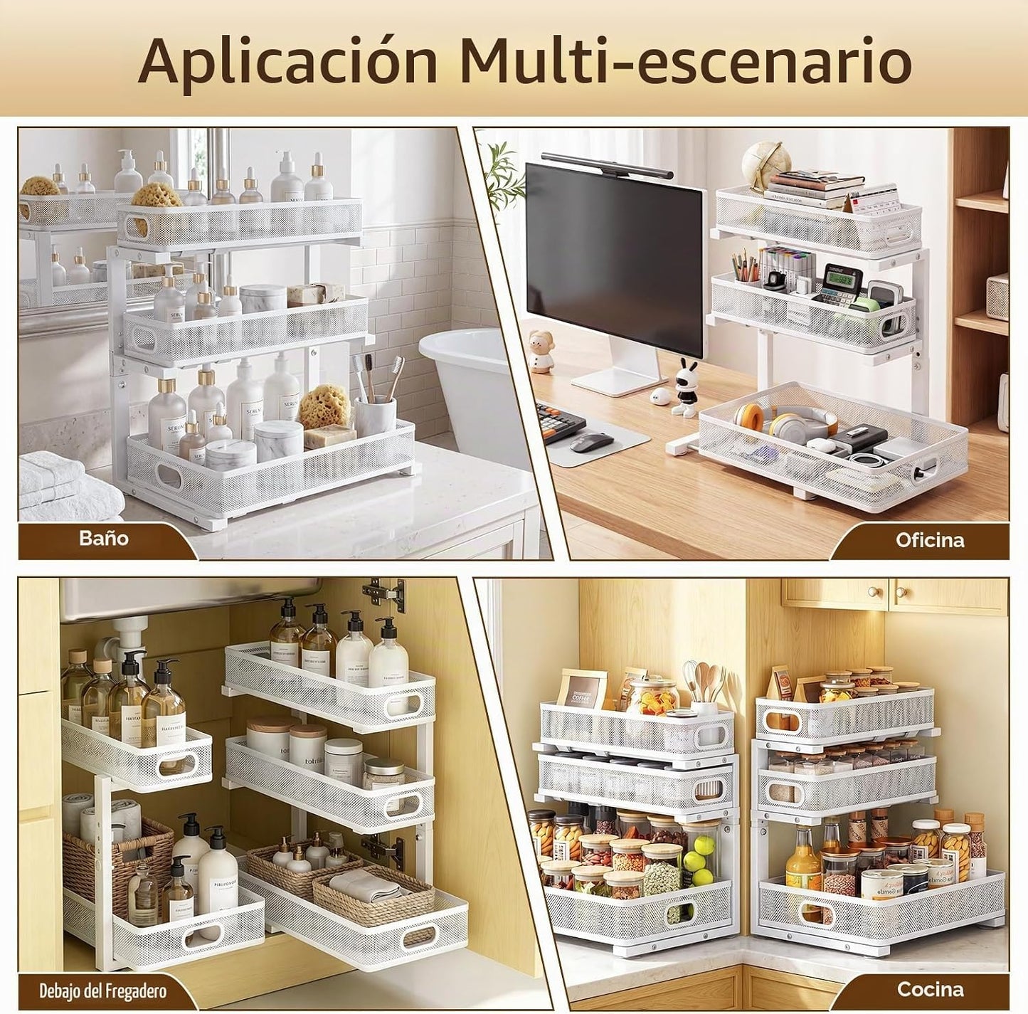 Organizador para debajo del fregadero, paquete de 2 organizadores d...