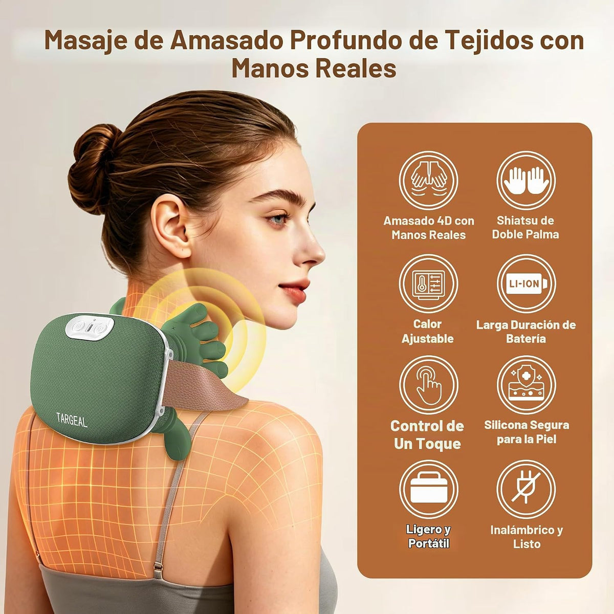 targeal Masajeador de cuello con calor, masajeador inalámbrico de h...