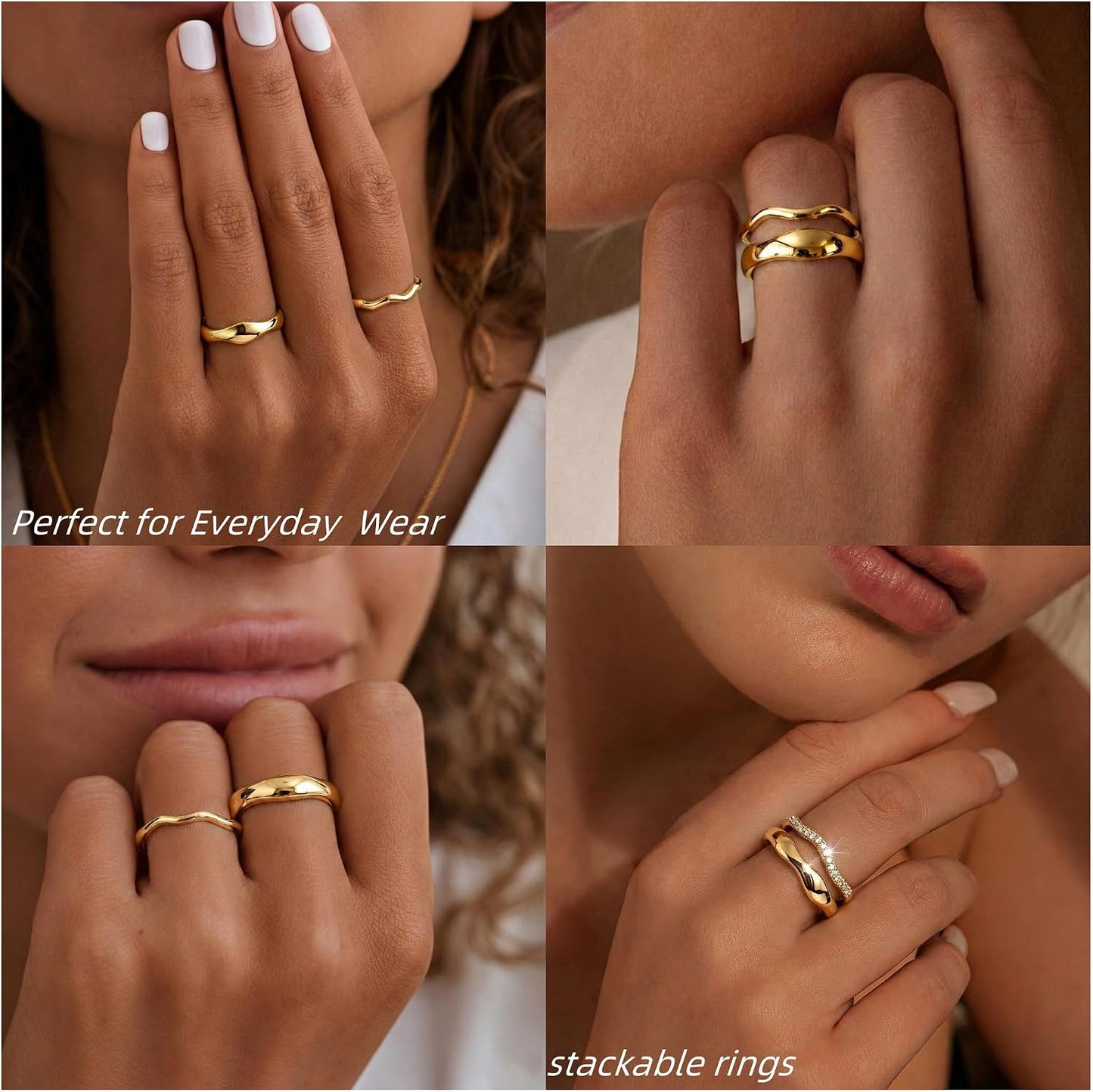 GoldGifts - Anillos apilables de oro para mujer sin deslustre, anil...