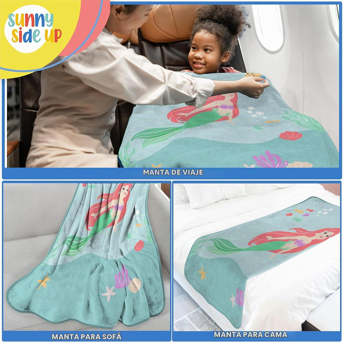 Sunny Side Up Disney - Manta de felpa de La Sirenita \u2013 Medidas...