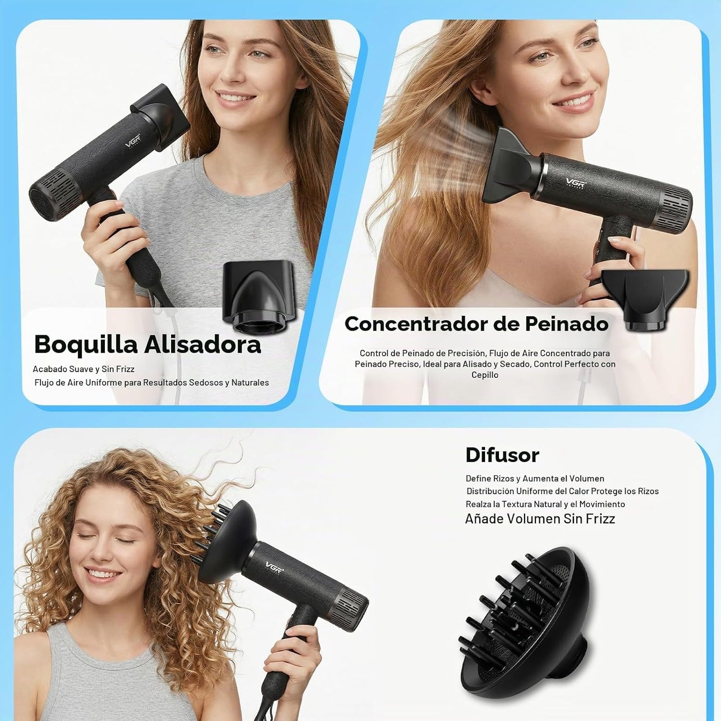 Secador de pelo de alta velocidad VGR, 110.000 RPM BLDC iónico, 3 a...