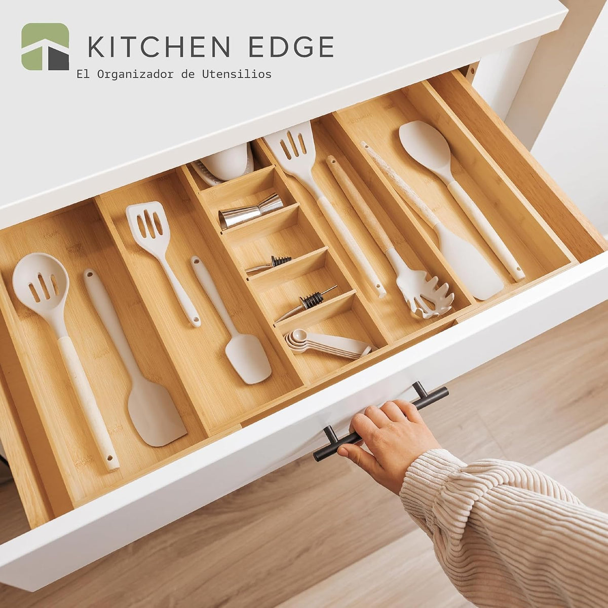 KitchenEdge Organizador de cajones de cocina ajustable para utensil...
