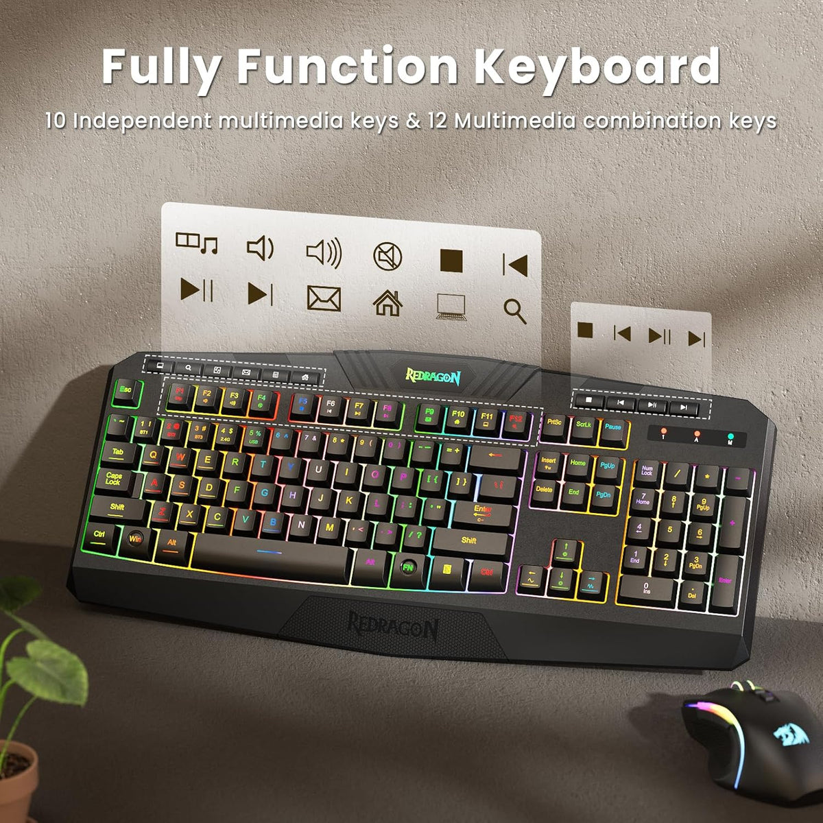 Redragon S101M-KS Combo de teclado y mouse para videojuegos inalámb...