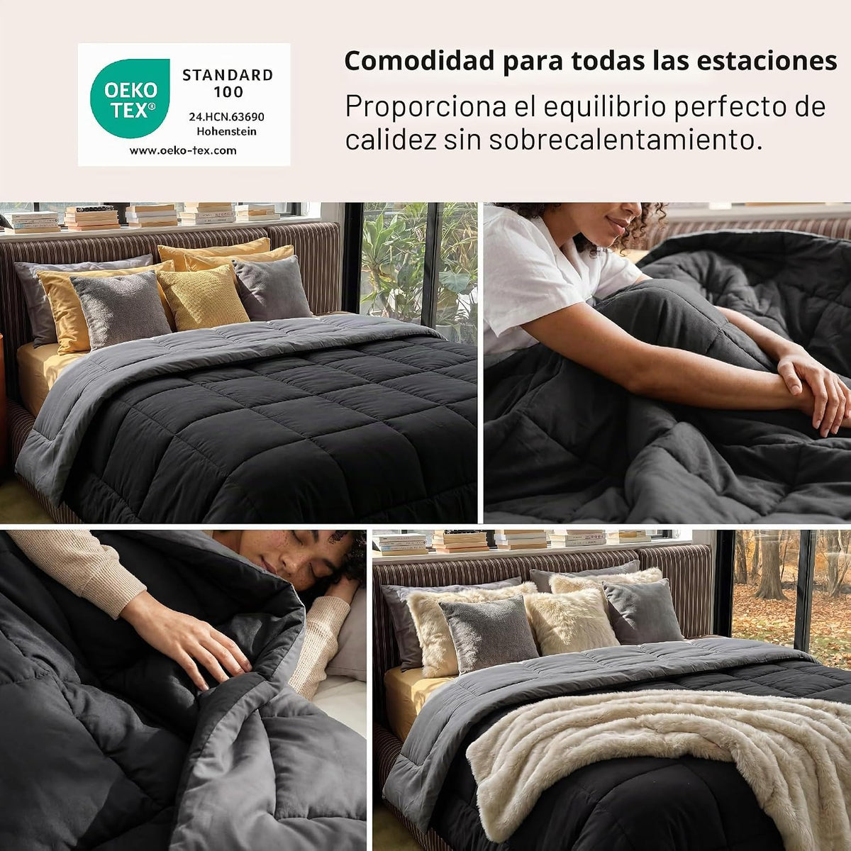 Bedsure Edredones Tamaño Queen - Relleno de Edredón Negro\/Gris Alt...
