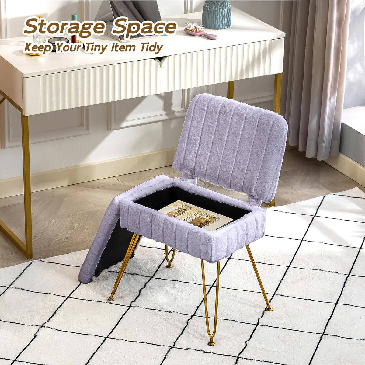 Manyday Silla de tocador con almacenamiento, cómoda otomana con res...