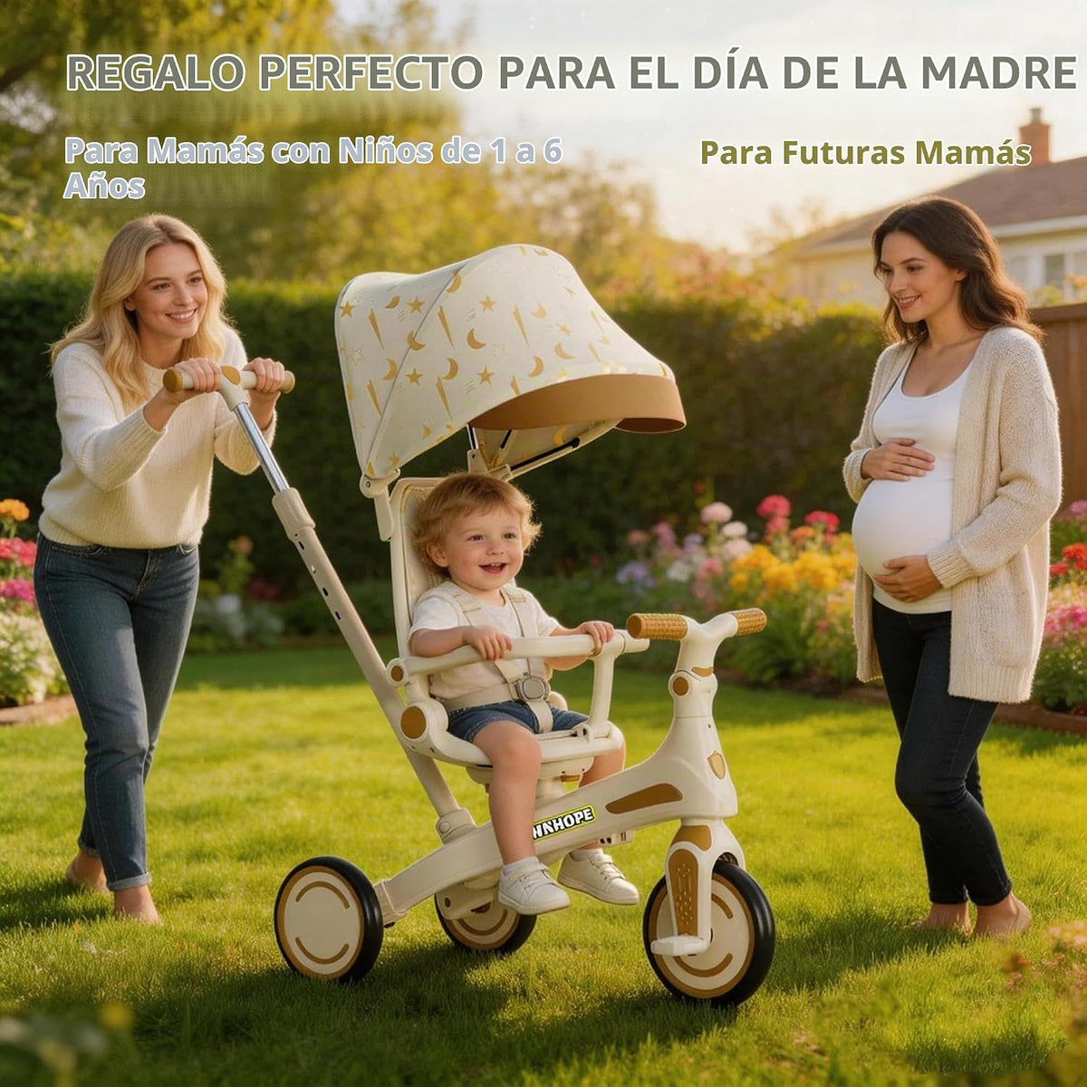 Triciclo para niños, triciclo 6 en 1 para bebés con mango ajustable...
