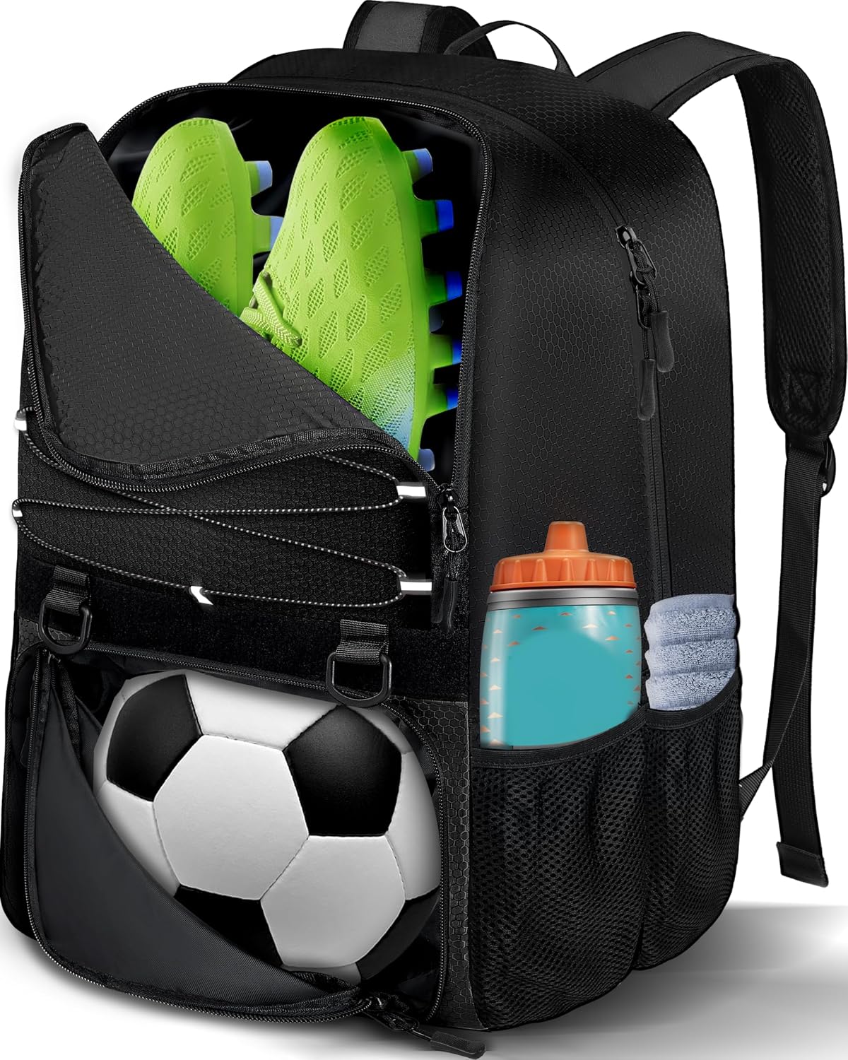 LOINTET Bolsa de fútbol juvenil, mochila de fútbol con compartiment...