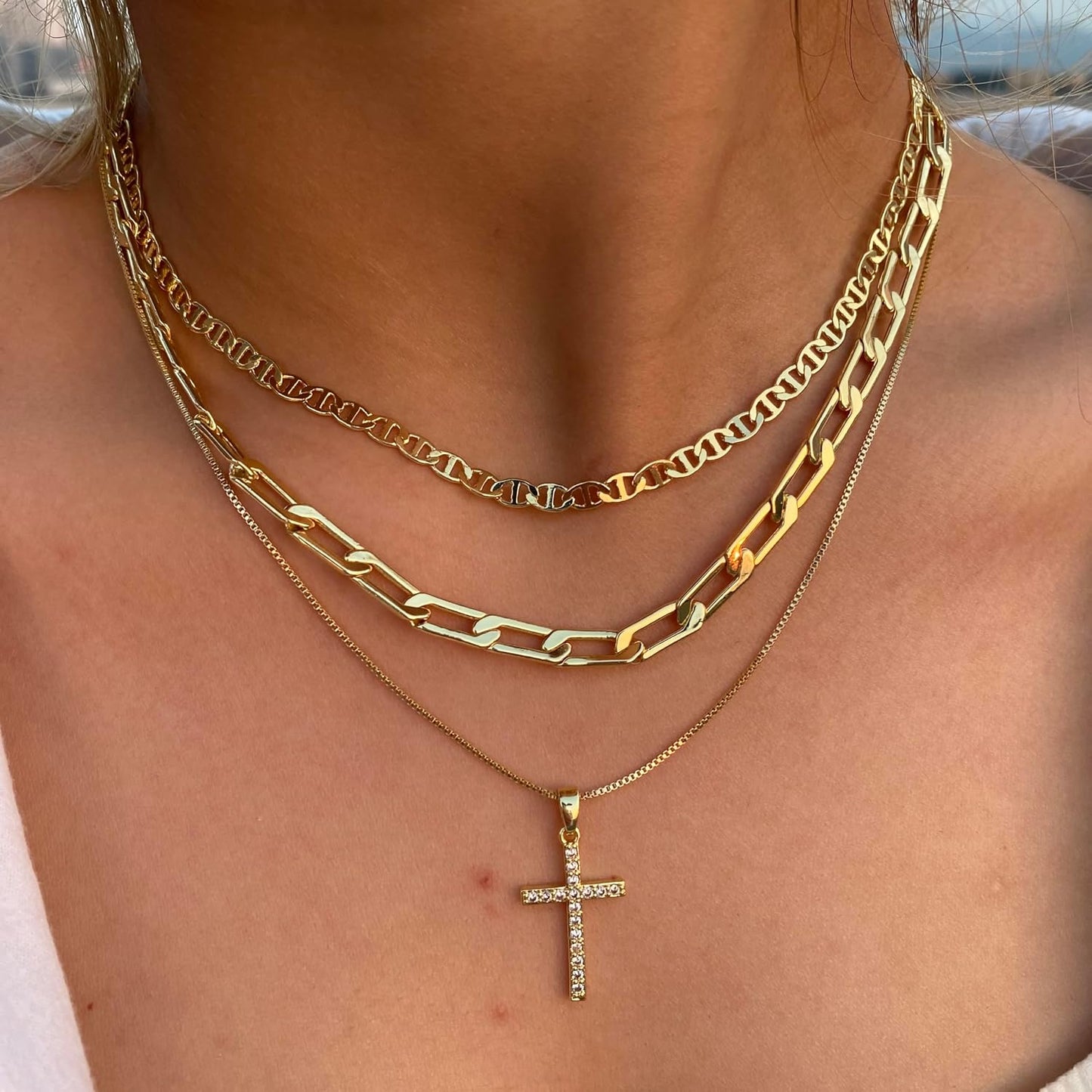 Collar con Cruz para Mujer, Collares Apilados en Capas Delicados, C...