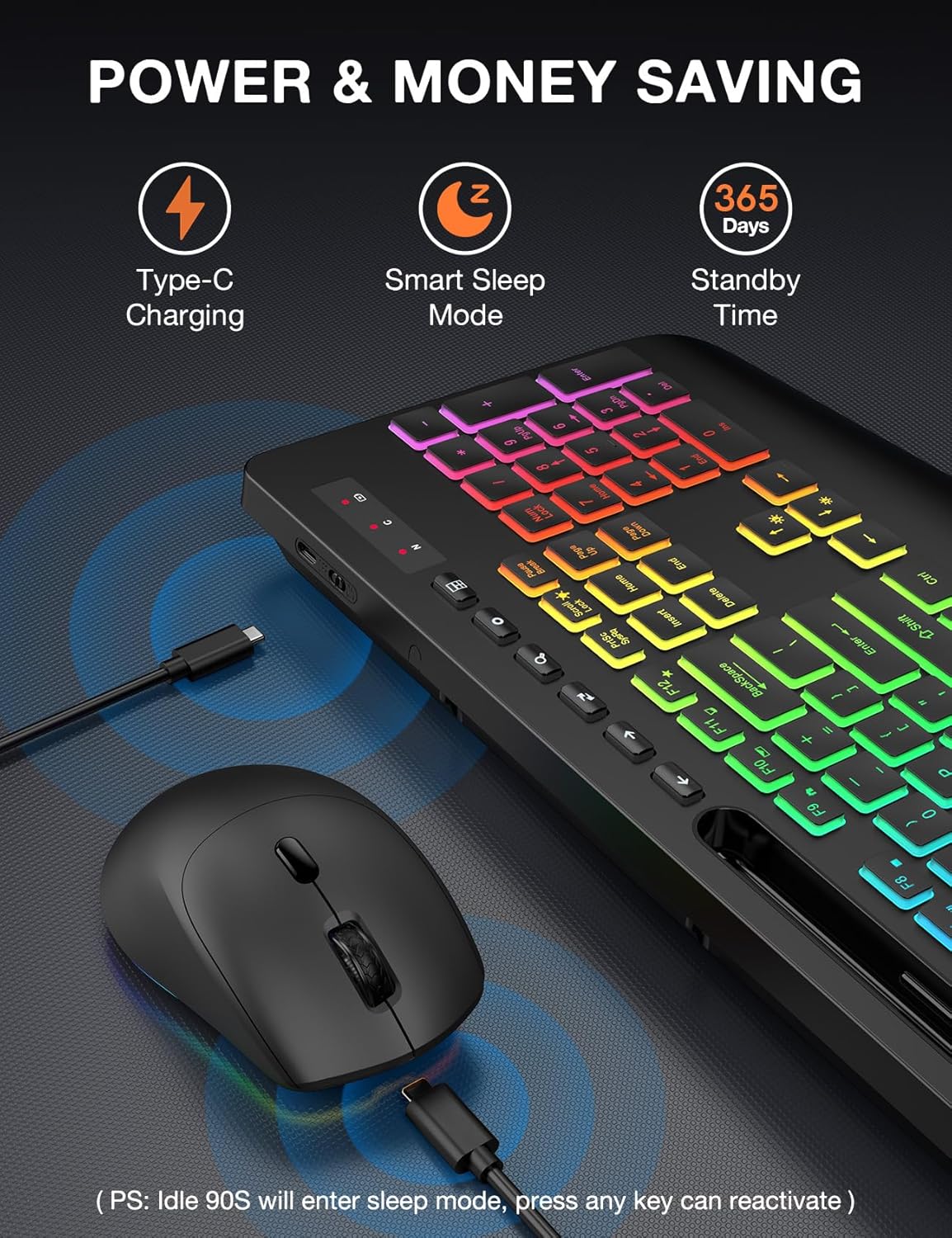 SABLUTE Combo de teclado y mouse inalámbricos: 9 efectos retroilumi...