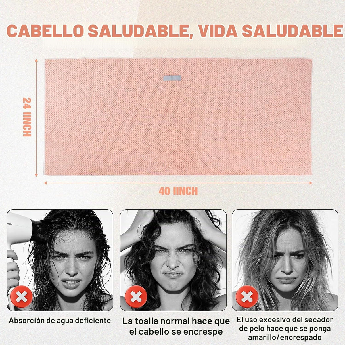 OSRPIEU Paquete de 3 toallas de microfibra para secar el cabello pa...