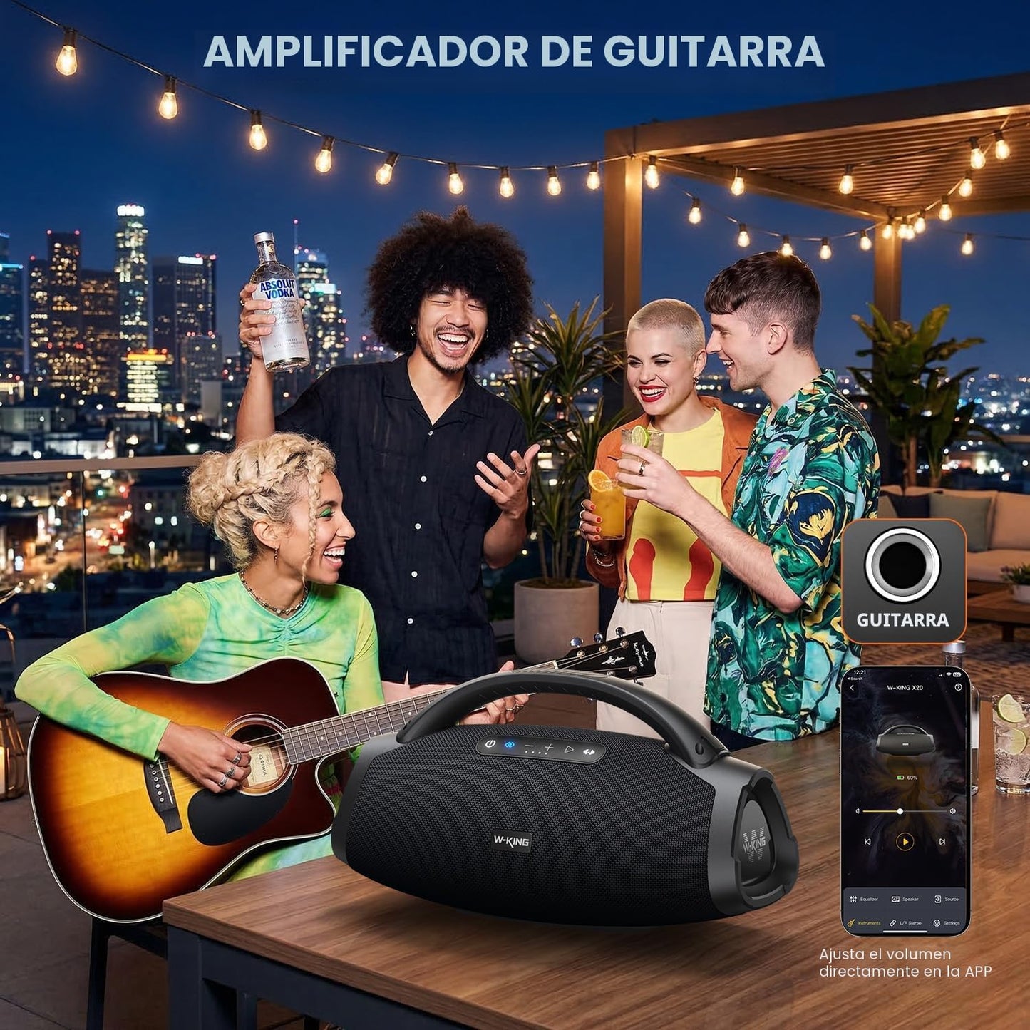 W-KING Altavoz Bluetooth portátil, 330 W pico fuerte Boombox Party...