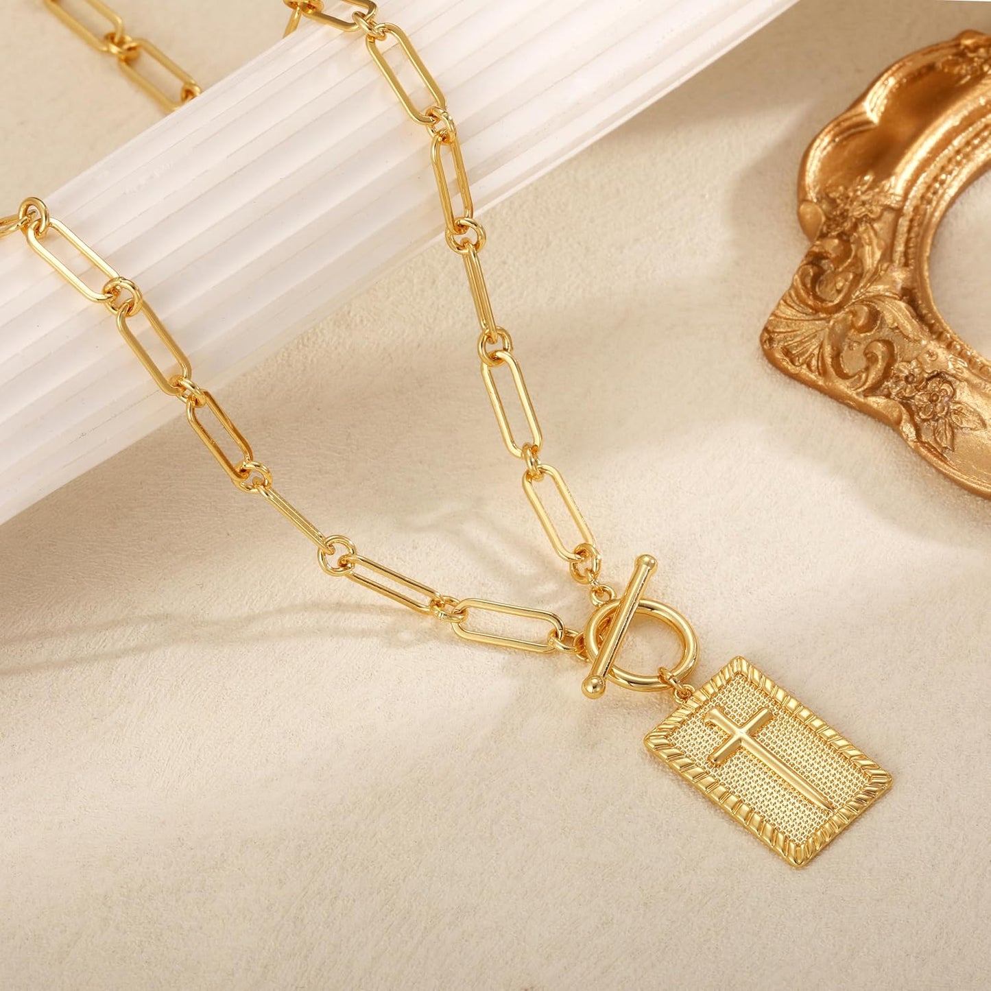 HABIKIP Collar con Colgante de Cruz Chapado en Oro 14K y Plateado p...