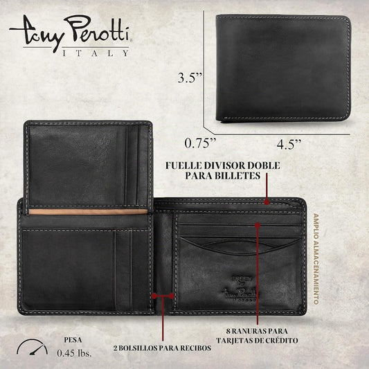 Tony Perotti Billetera plegable de cuero italiano para hombre - Car...