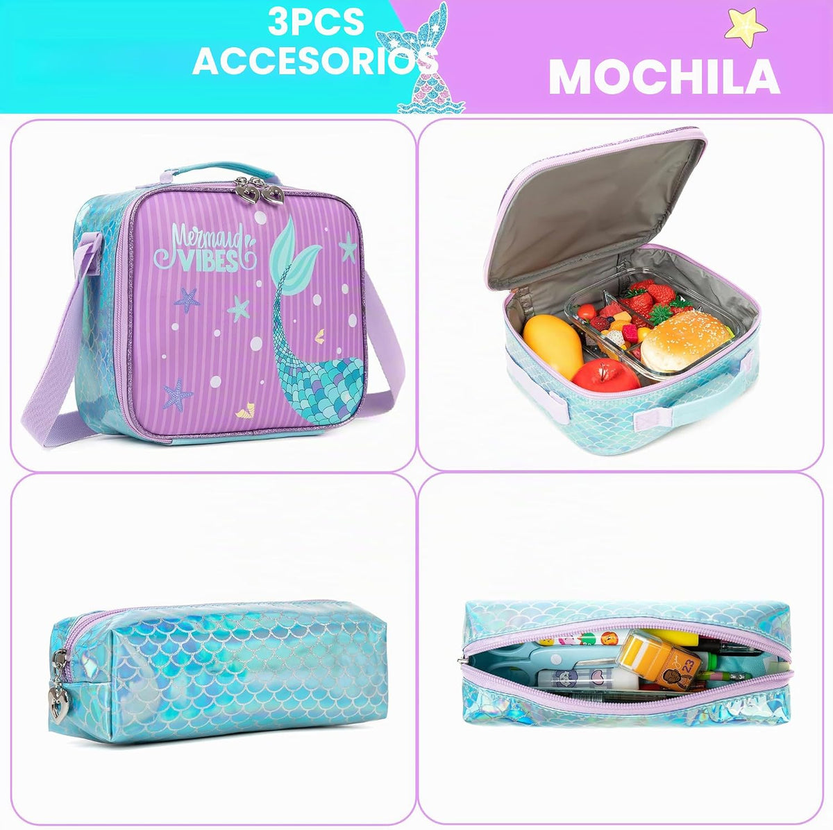 Meetbelify Mochila con ruedas de sirena para niñas, mochila con rue...