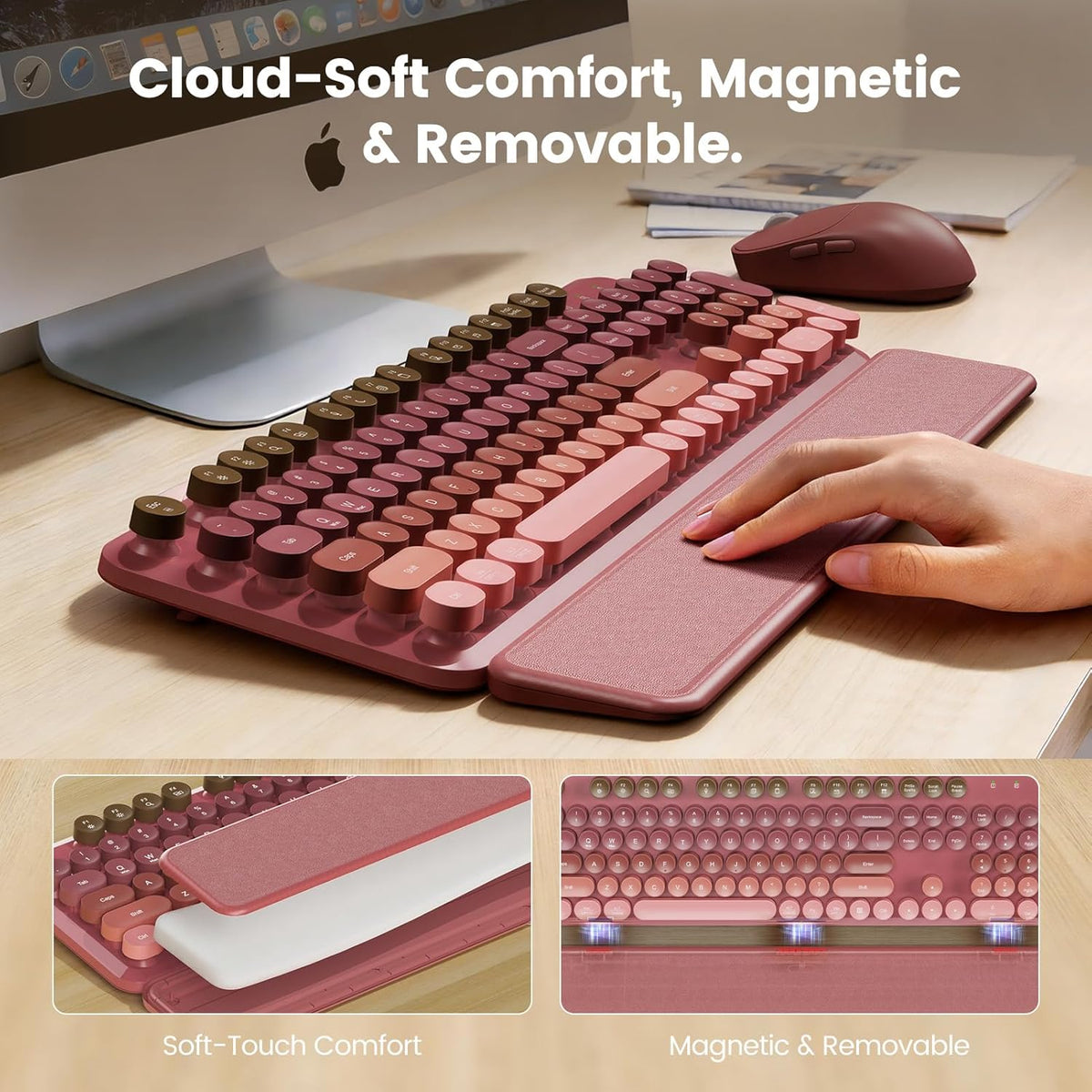 Combo de teclado y mouse inalámbricos, reposamuñecas magnético suav...