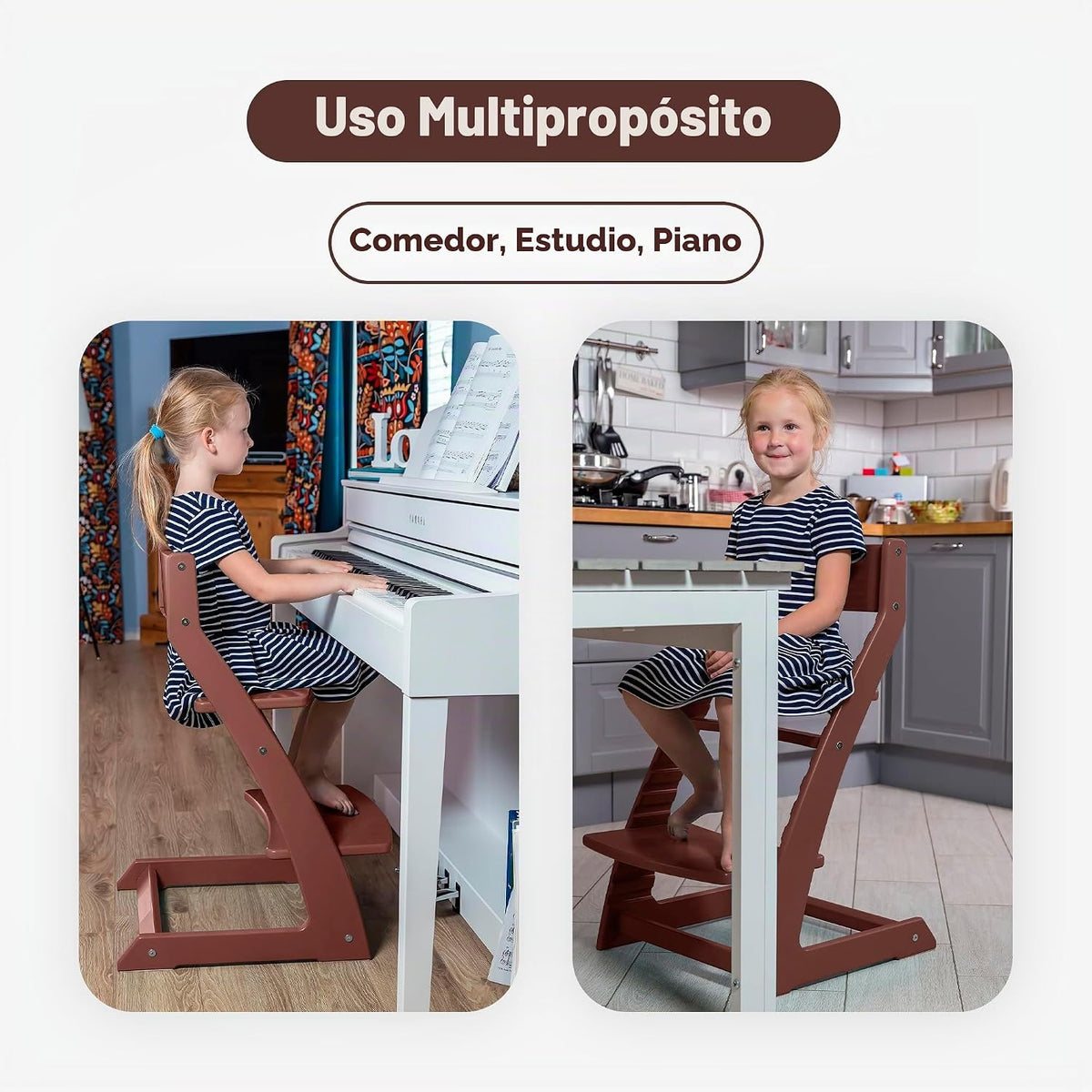 FORNEL Silla alta ajustable en acabado de nogal oscuro, la silla Fo...