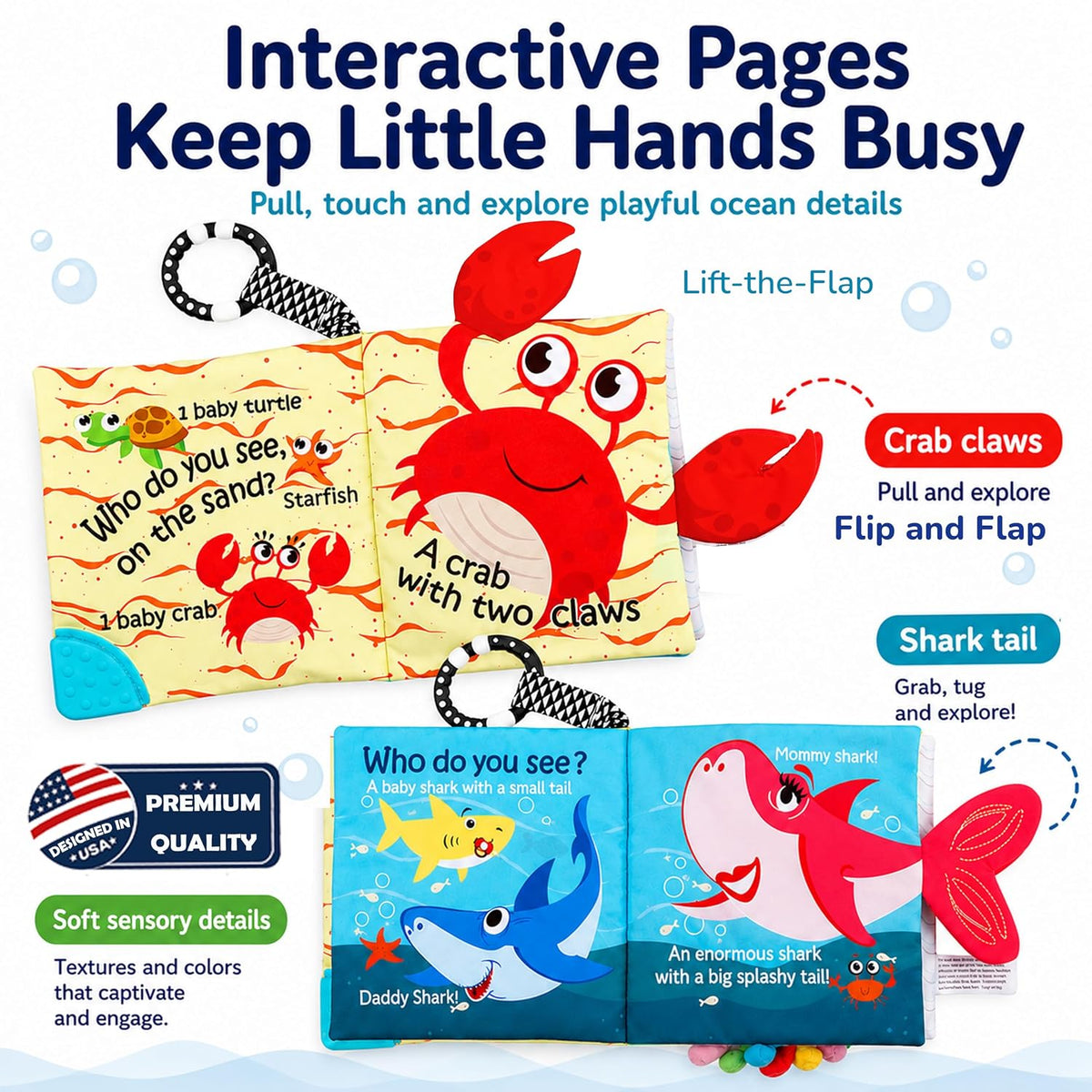 Fish Baby Crinkle Libros con osito de peluche, juguetes para bebés...