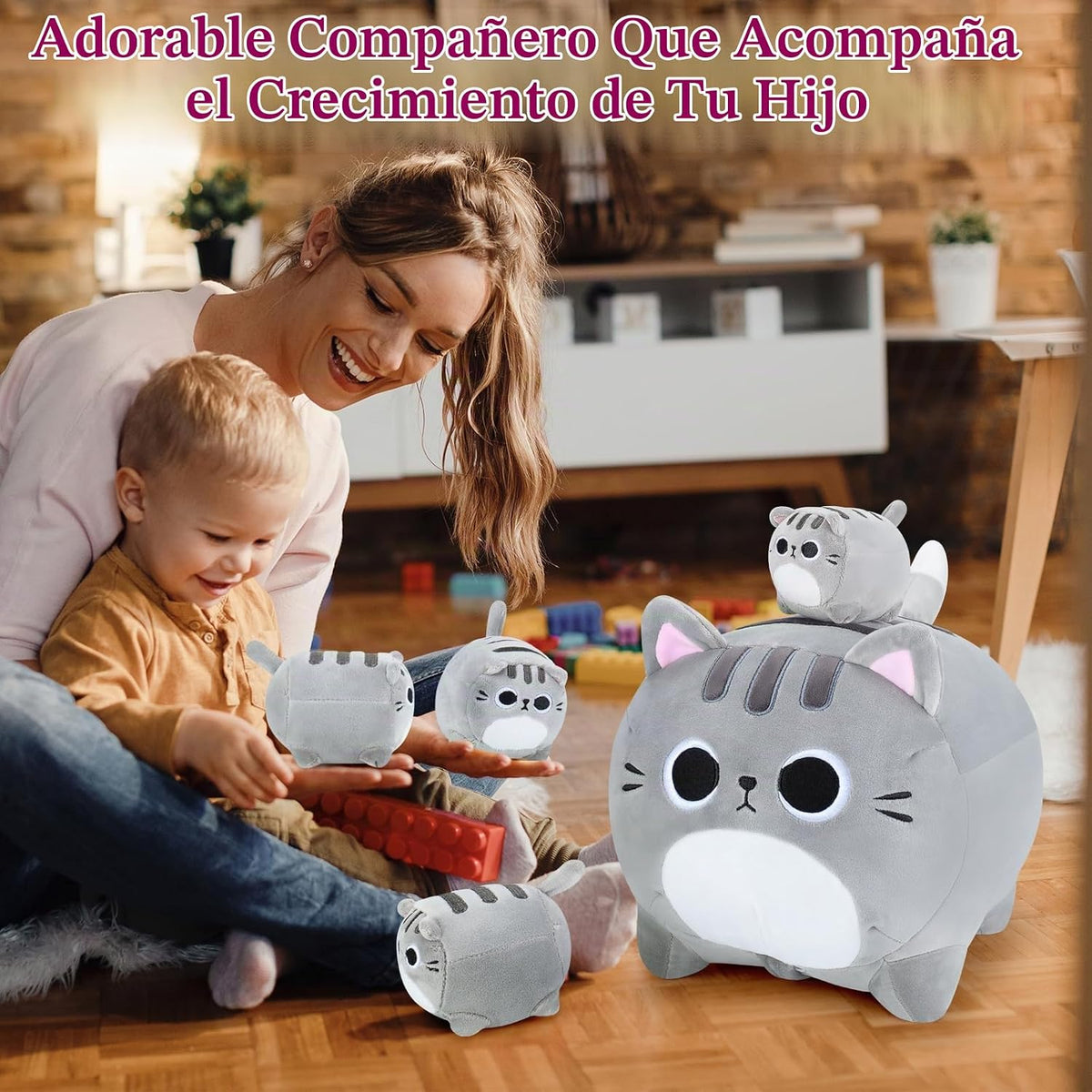 5 piezas de peluche de gato gris de la familia de 15.8 pulgadas, ga...