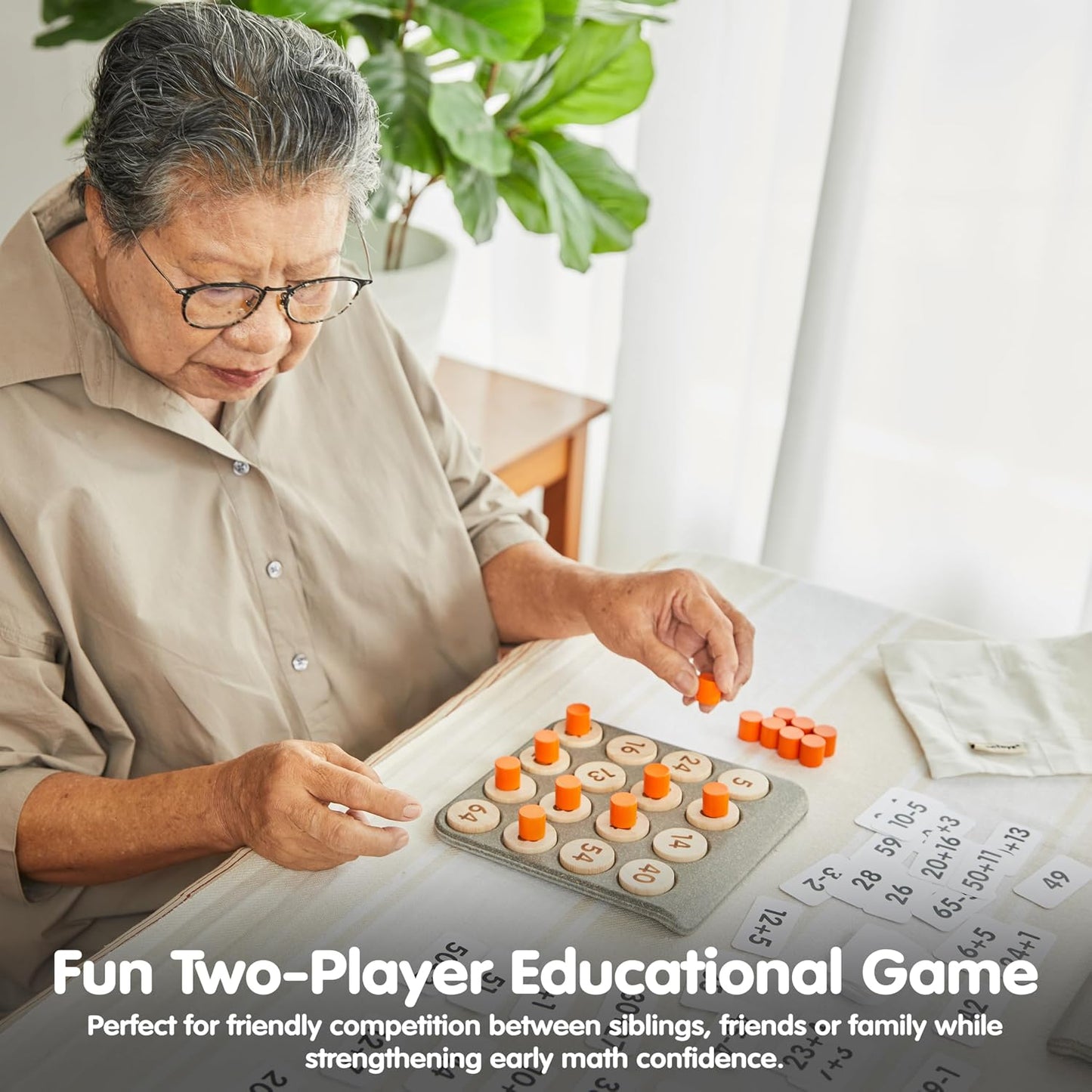 PlanToys Juego de bingo de matemáticas de madera para juego de núme...