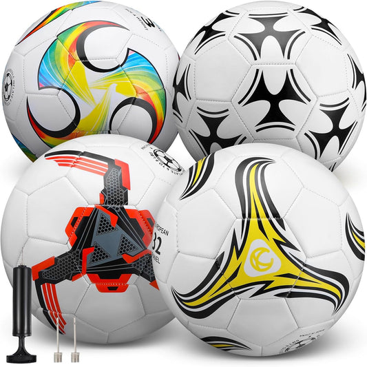 Tradder Paquete de 4 pelotas de fútbol con bomba, tamaño 3, 4, 5, p...