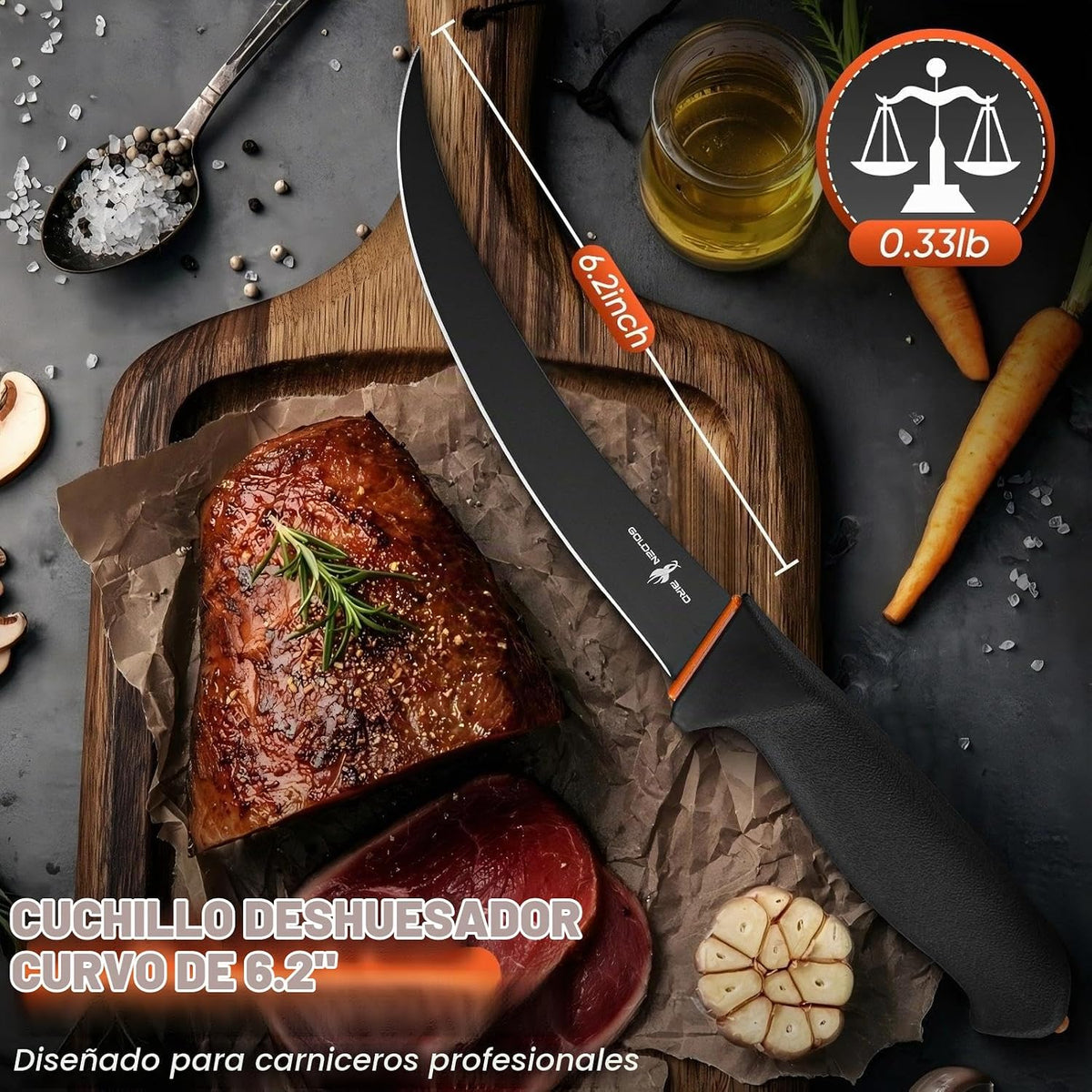 Golden Bird Cuchillo de deshuesado curvo de 6 pulgadas para cortar...