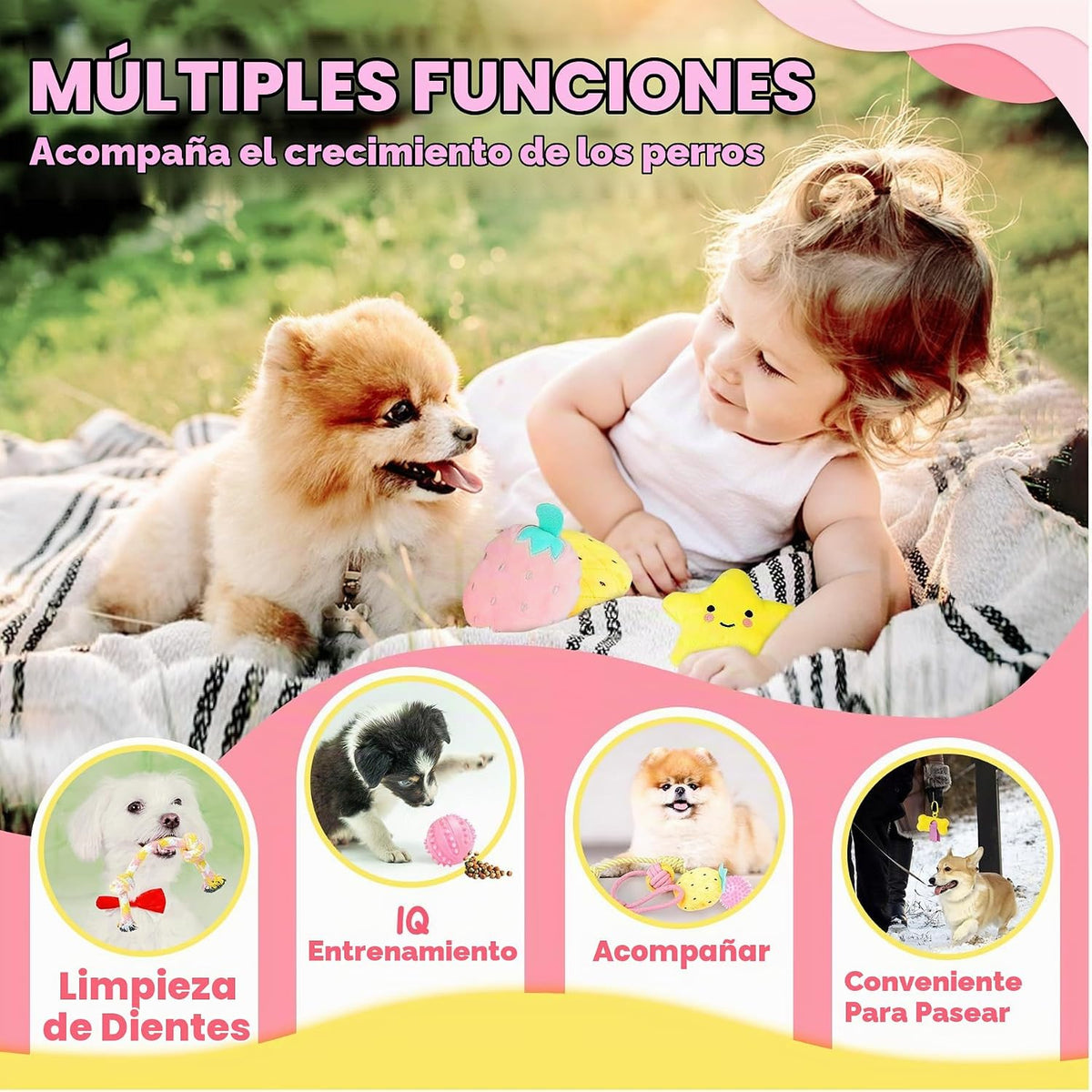 XIUGOAL Juguetes rosados \u200B\u200Bpara cachorros para la dentici...