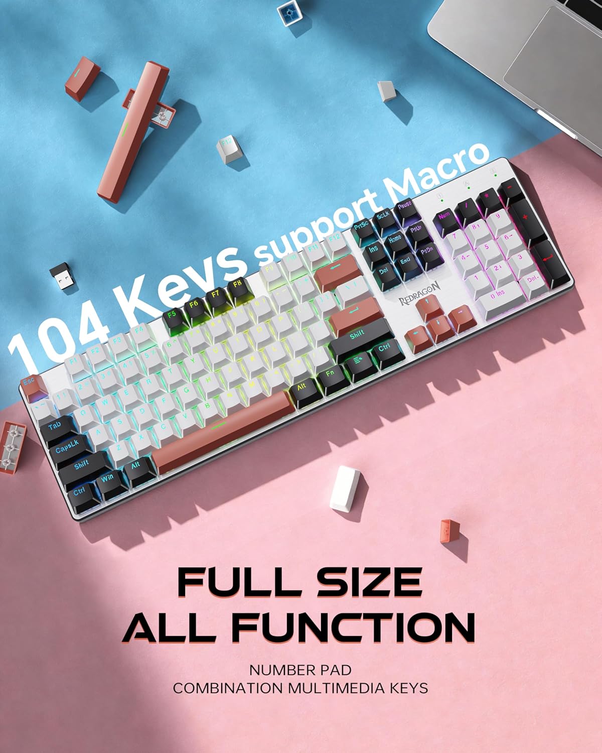 Redragon Teclado mecánico inalámbrico para juegos, triple modo BT\/...