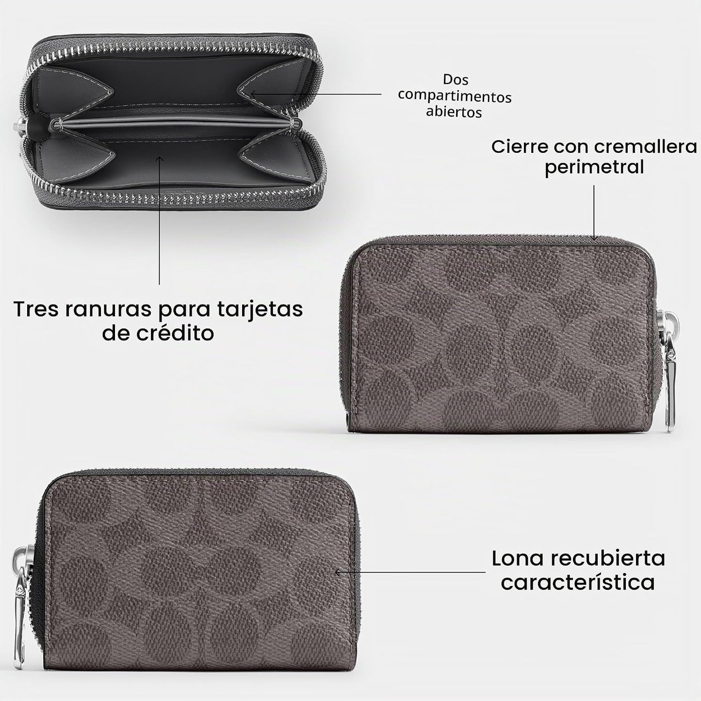Tarjetero COACH pequeño con cremallera alrededor en Signature