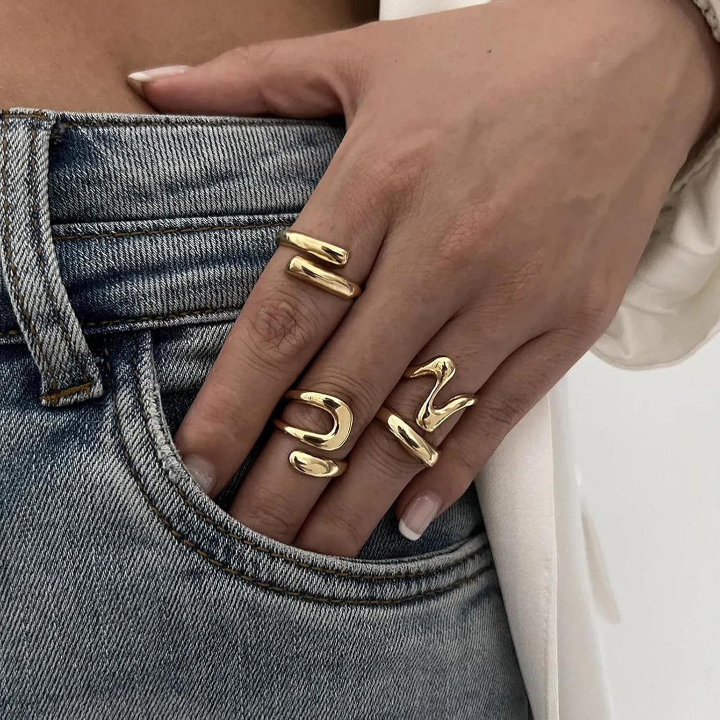 YEEZII Anillos Gruesos de Oro para Mujer Sin Deslustre, Anillo de P...