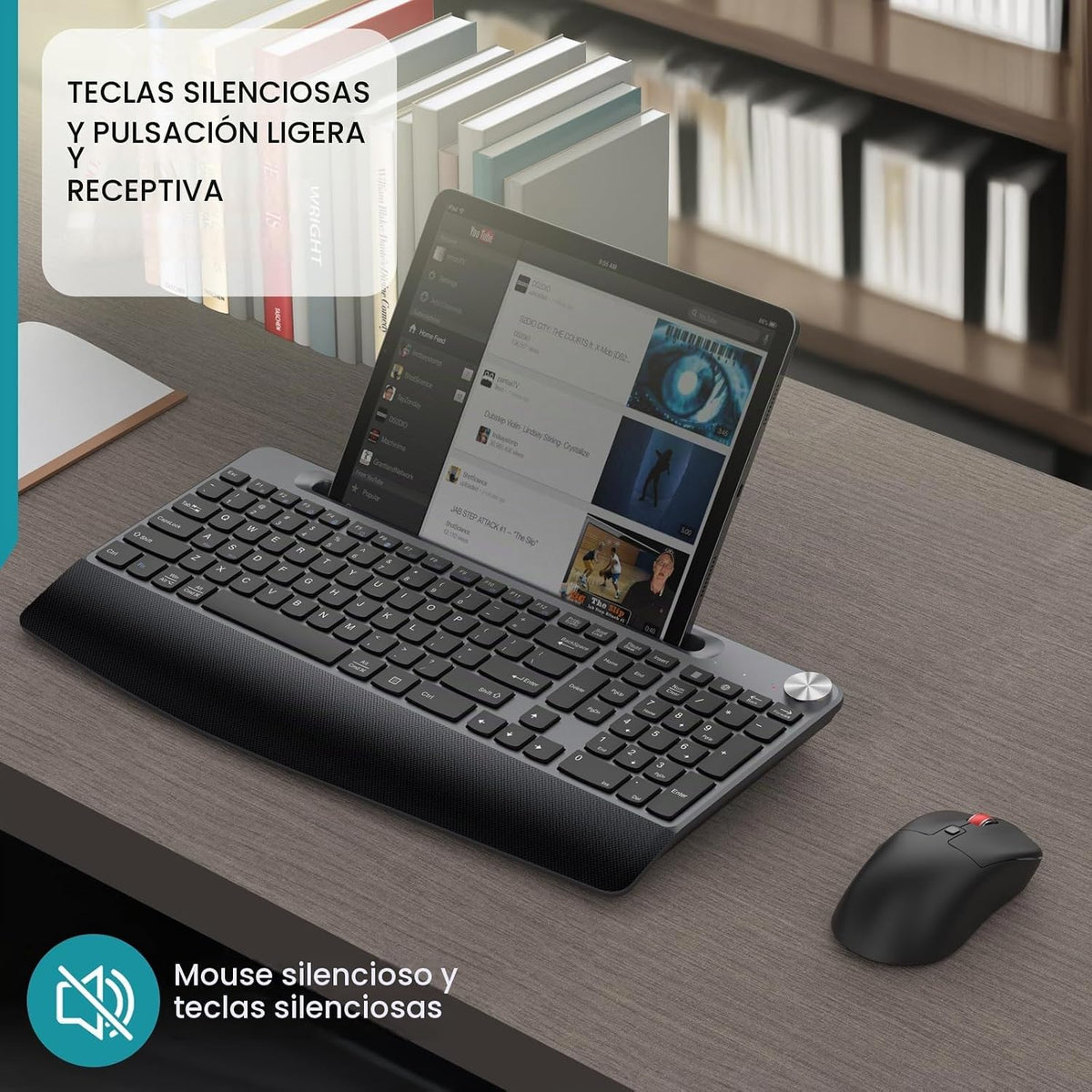 GAMCATZ - Teclado y mouse inalámbricos ergonómicos con reposamuñeca...