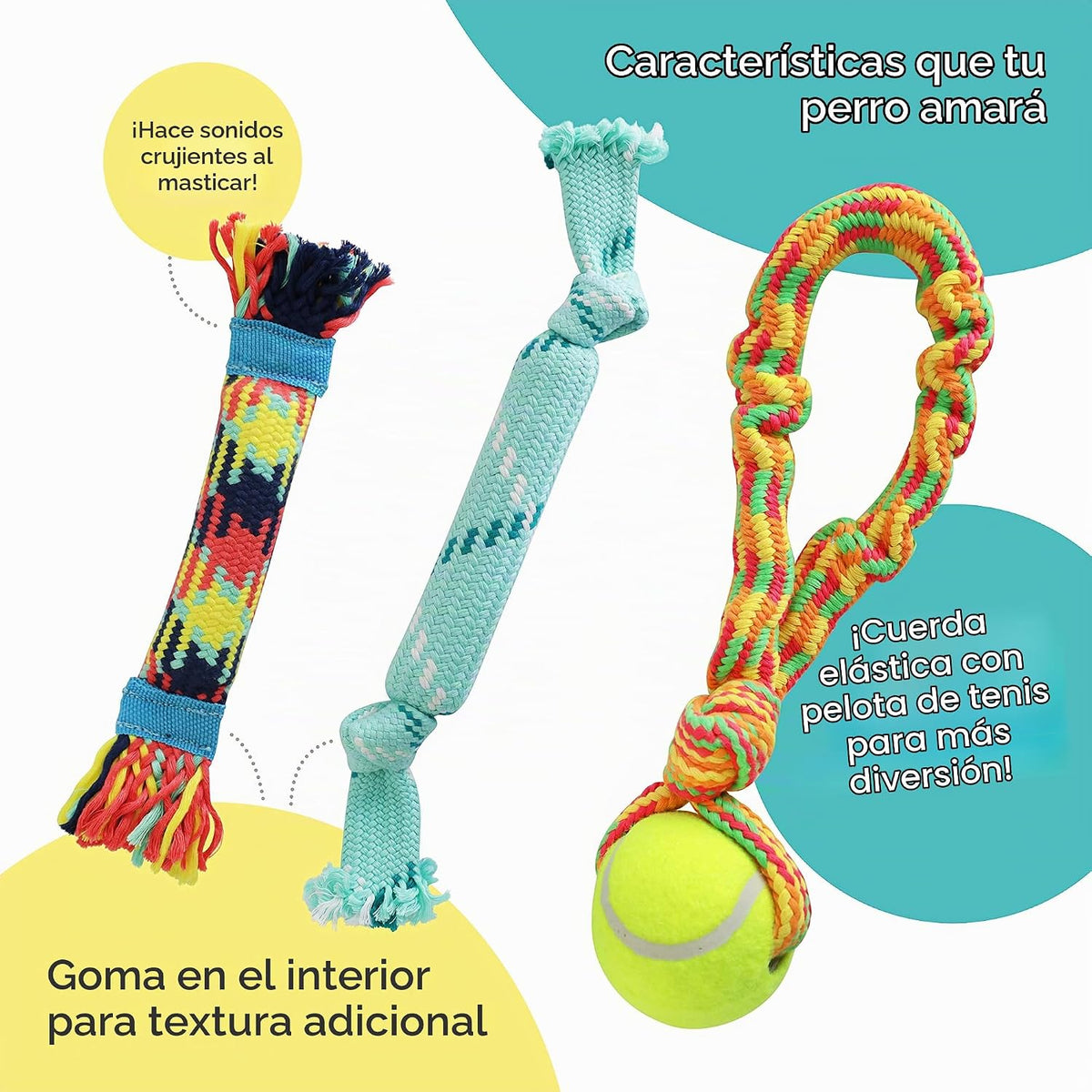 rocket &amp; rex Juego de juguetes masticables para perros para raz...