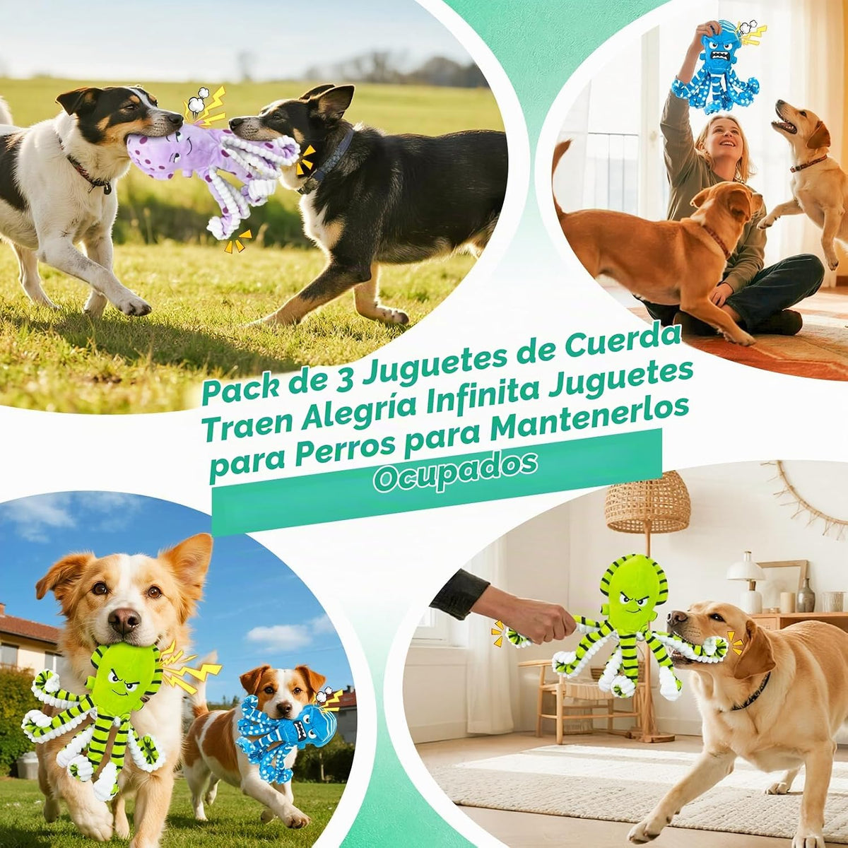 Fuufome Juguetes masticables de pulpo para perros, paquete de 3 jug...