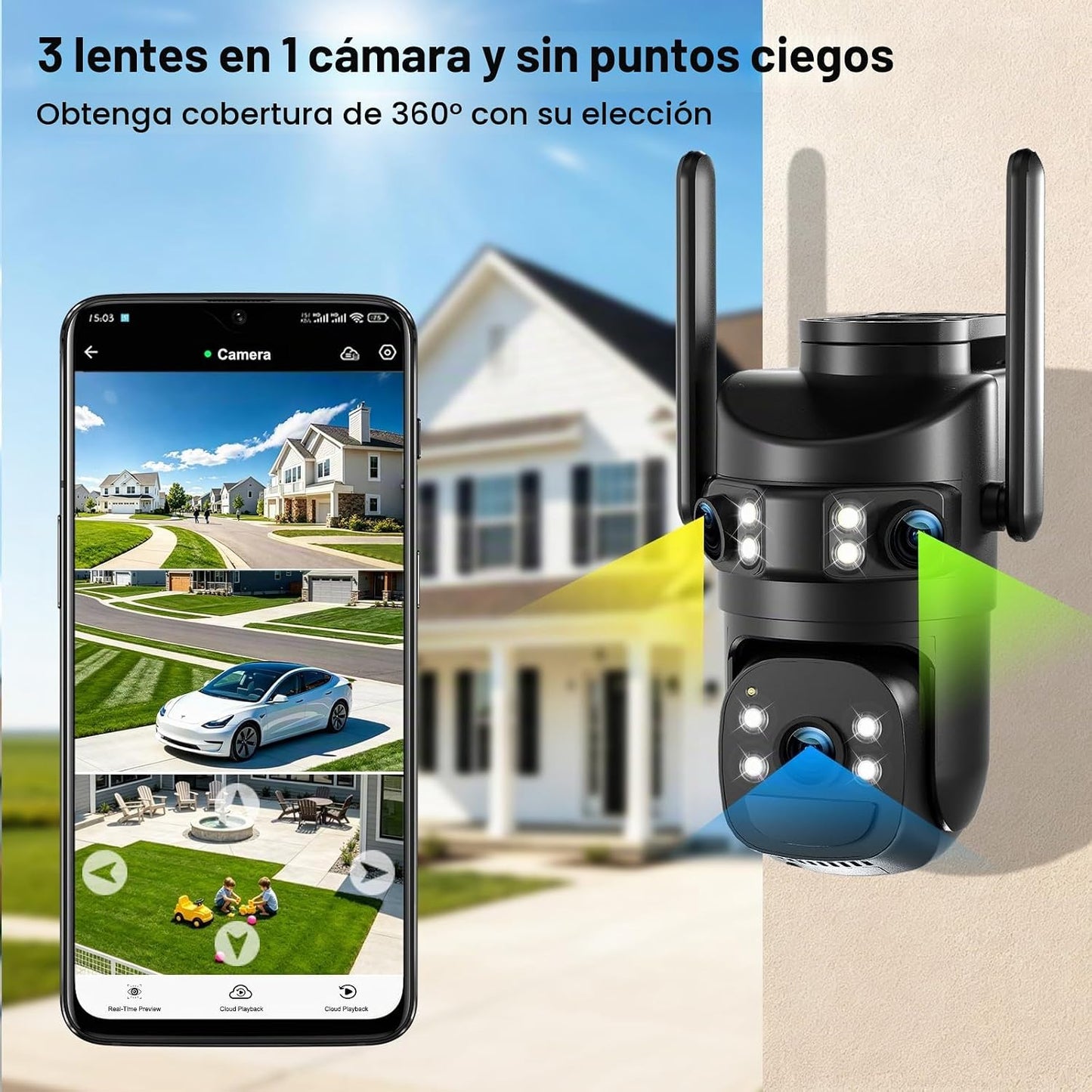Tutoview Cámara de seguridad solar de triple lente de 8MP 6K al air...