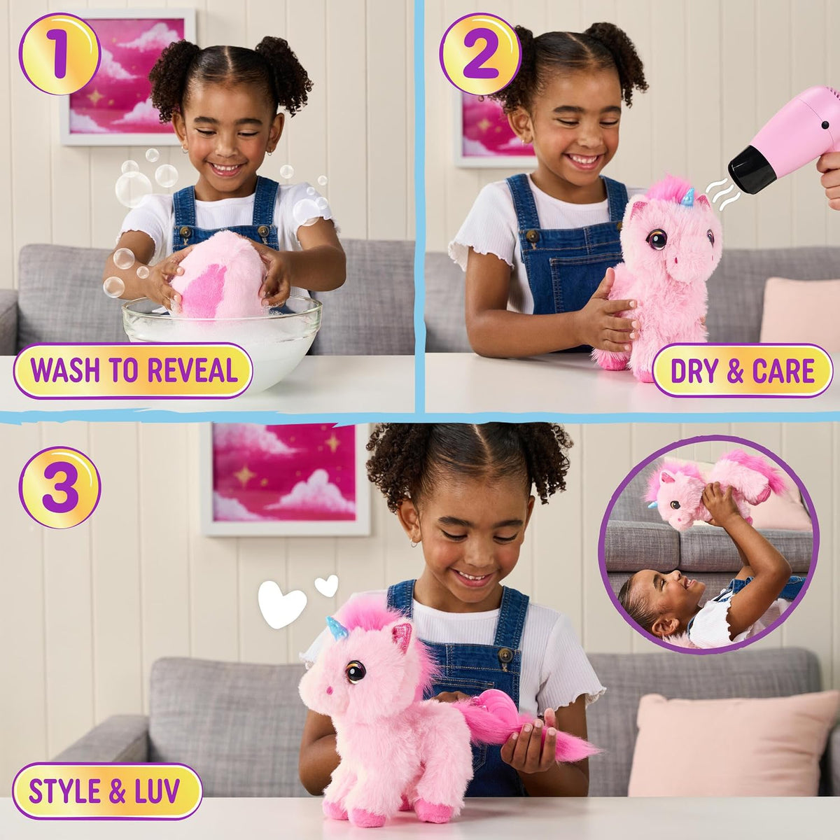 ScruffaLuvs Unicorn Scruffs Peluche, lavar para revelar 1 de 4 unic...