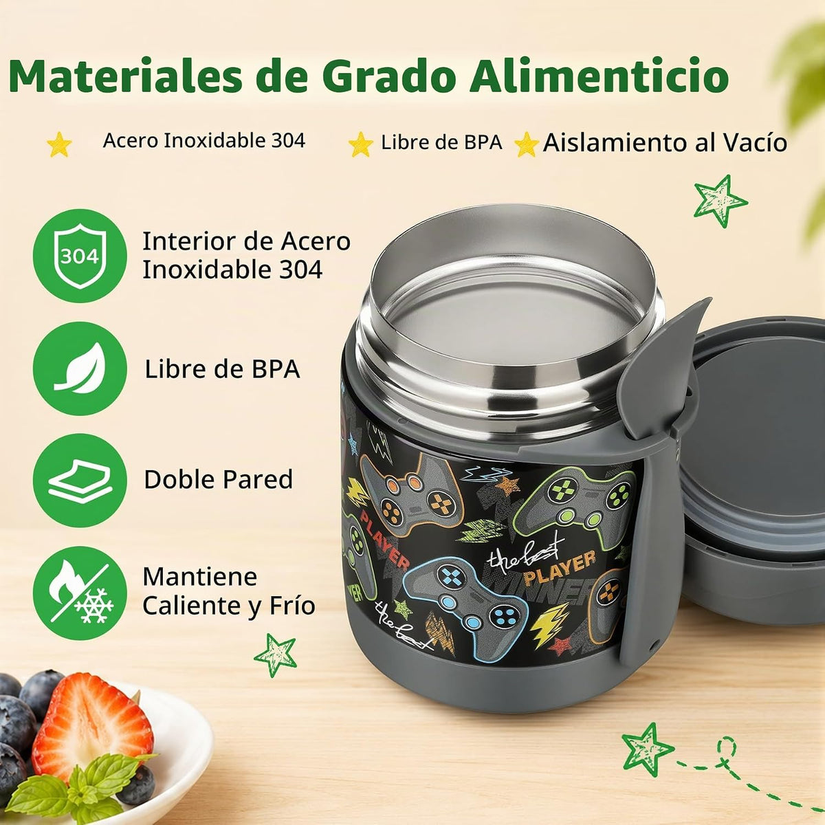Pawtong Termo de sopa de 10 onzas para niños con aislamiento térmic...