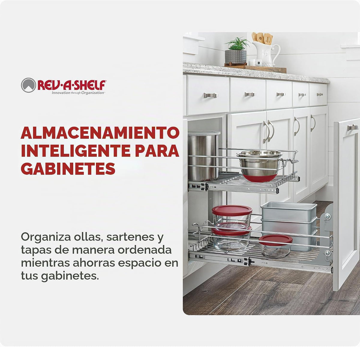 Rev-A-Shelf Estante extraíble para armario de cocina de 2 niveles y...