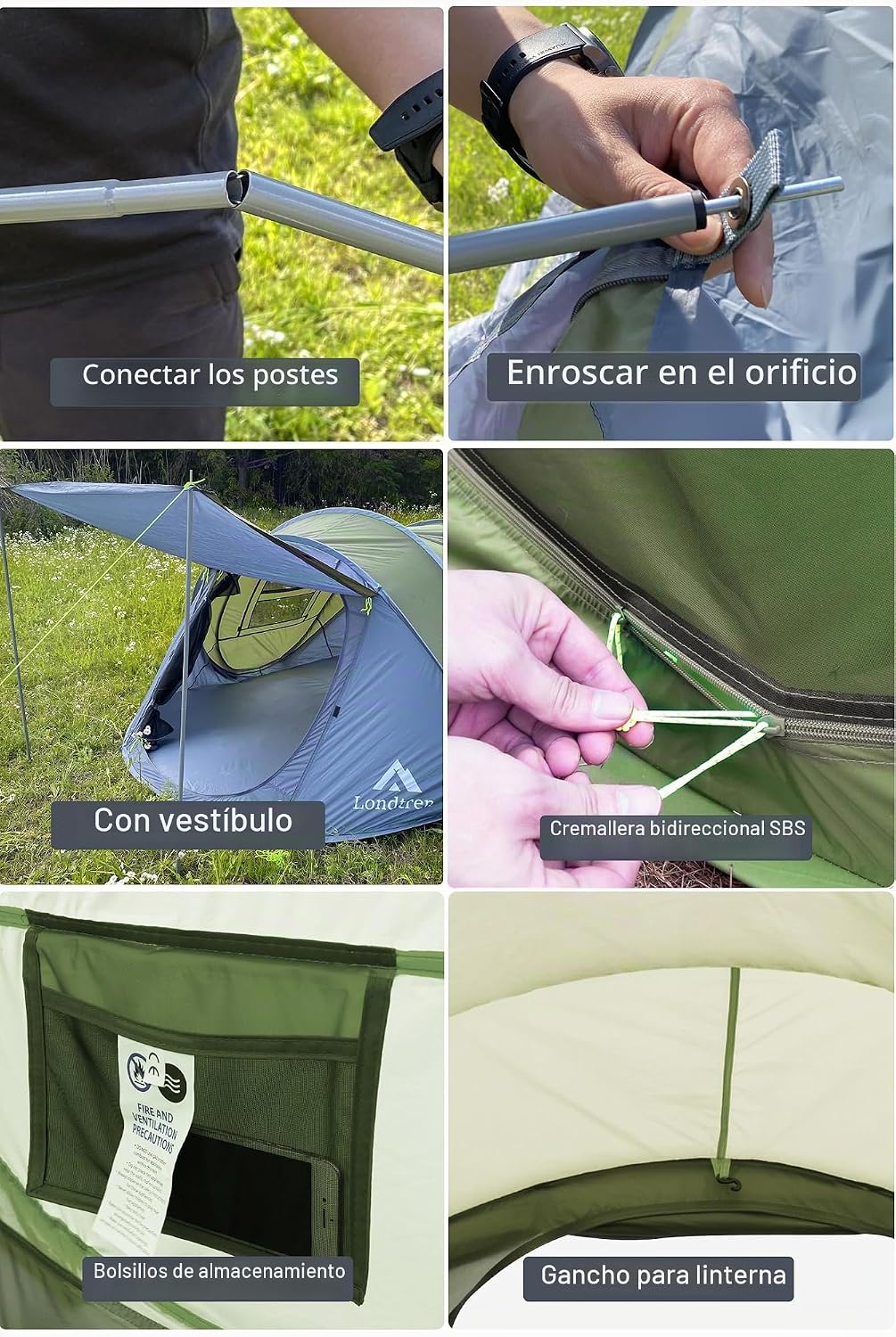 Tienda de campaña desplegable fácil para 4 personas, impermeable, c...
