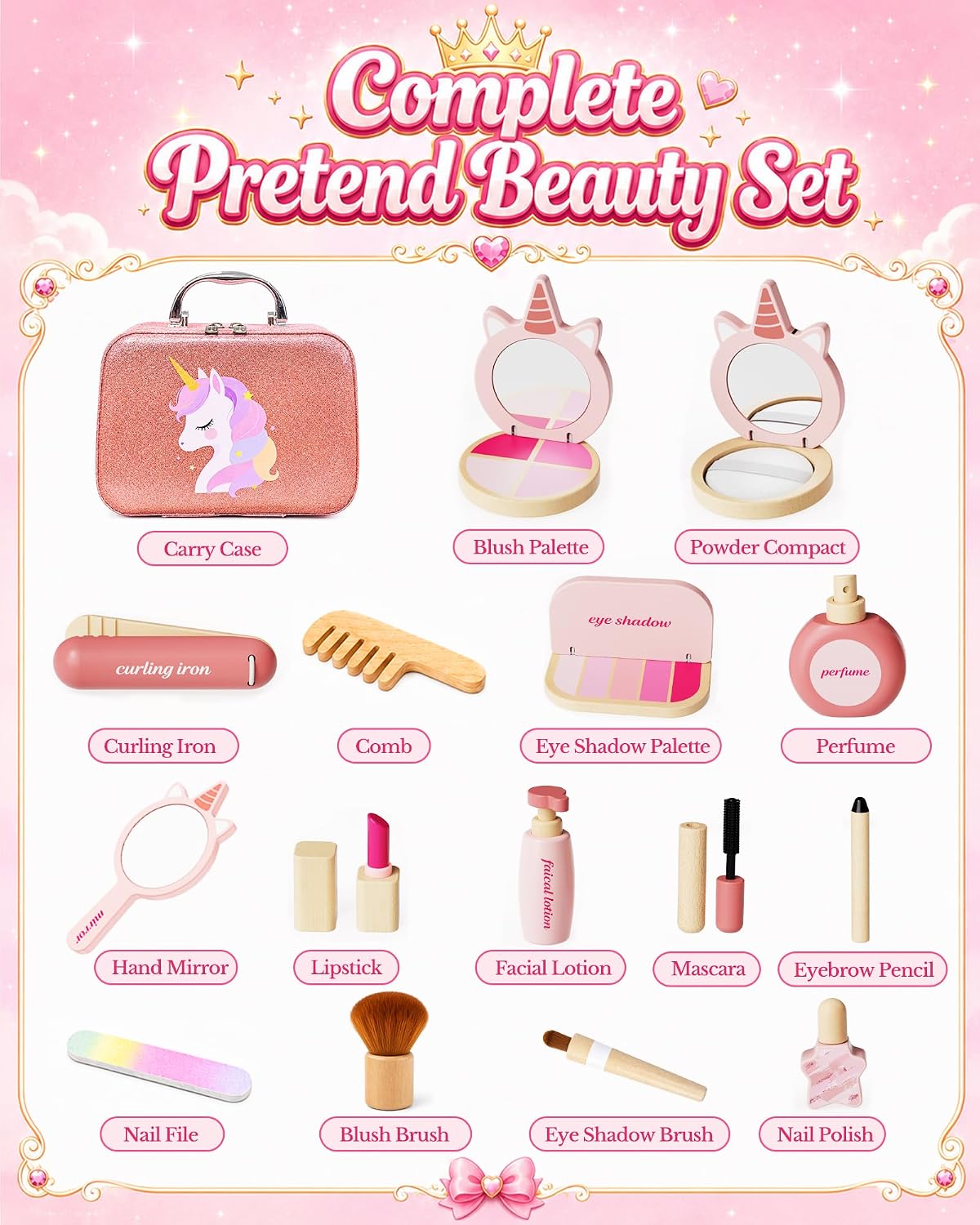 TEKFUN Juego de maquillaje de unicornio de madera para peones | Mad...